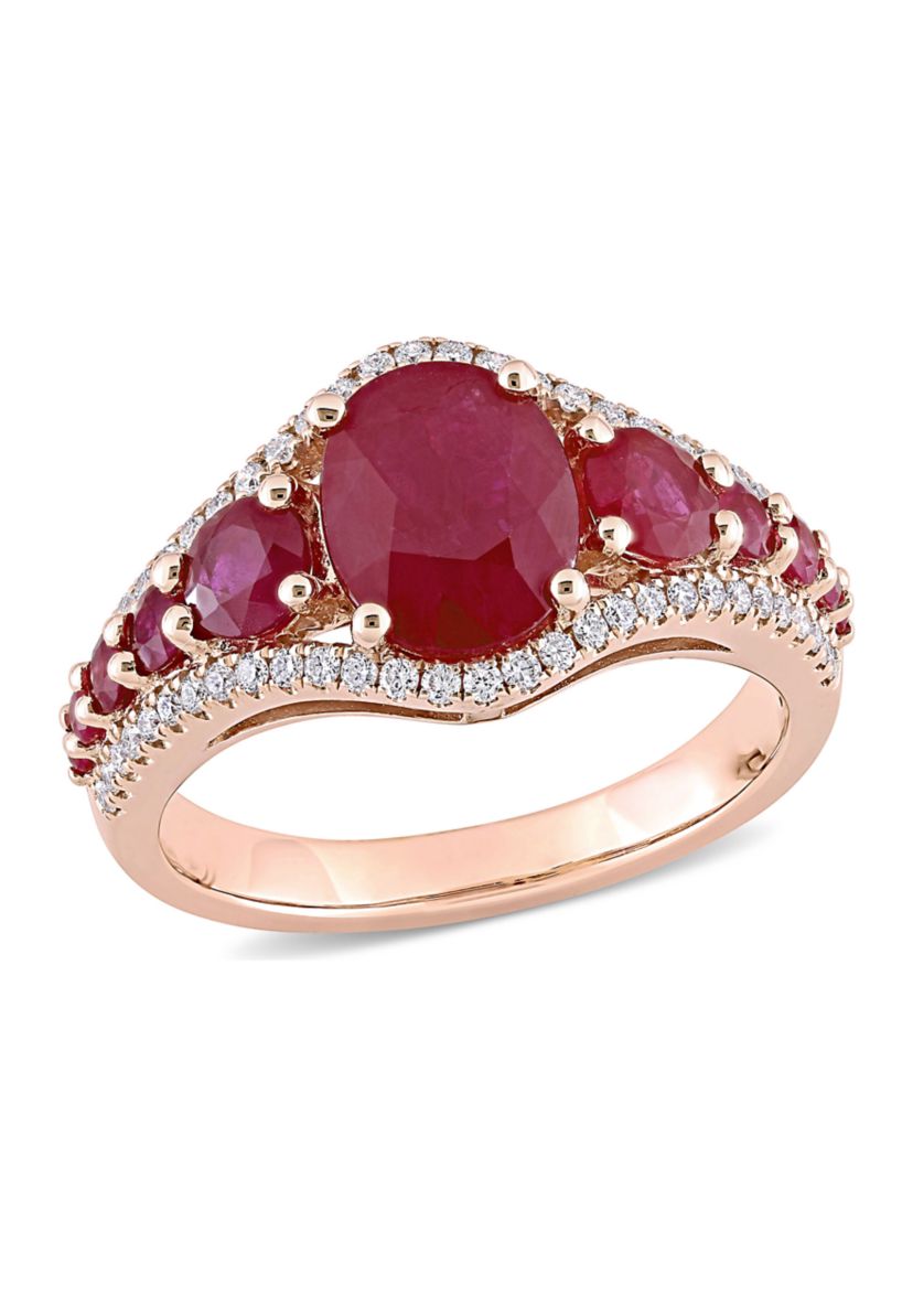 3.4 ct. t.w. Ruby and 1/3 ct. t.w. Diamond Graduated Ring in 14k Rose Gold