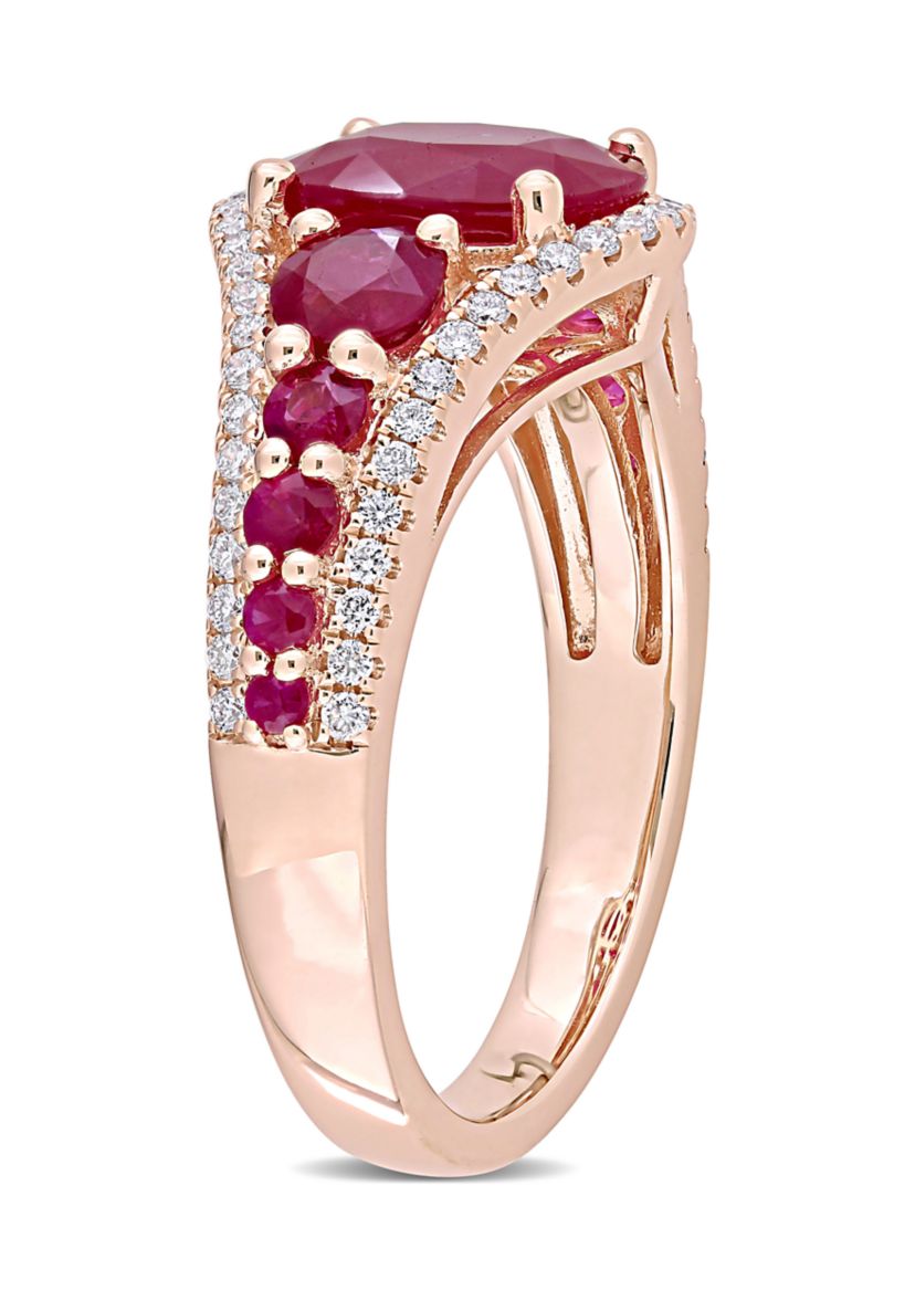3.4 ct. t.w. Ruby and 1/3 ct. t.w. Diamond Graduated Ring in 14k Rose Gold