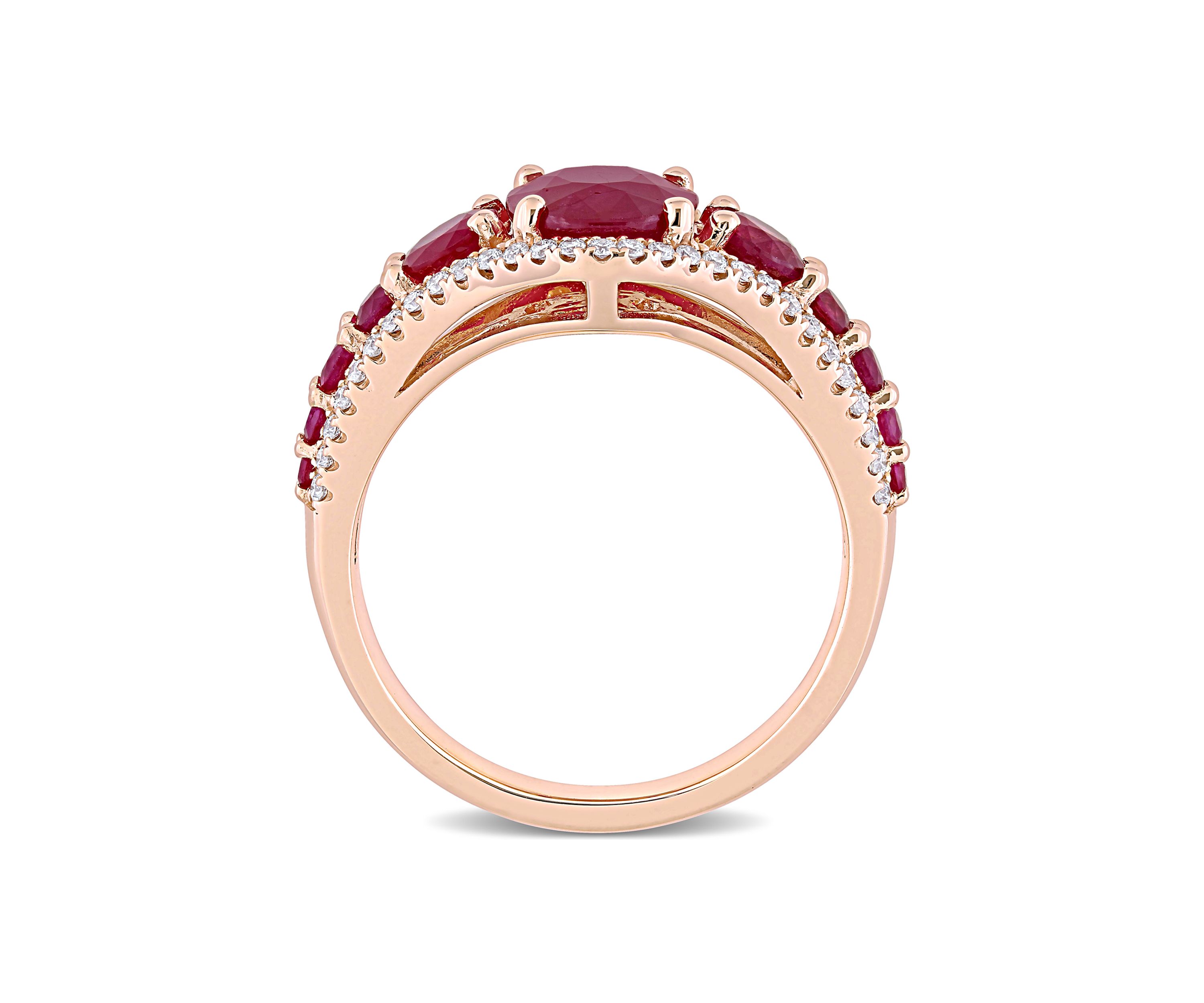 3.4 ct. t.w. Ruby and 1/3 ct. t.w. Diamond Graduated Ring in 14k Rose Gold