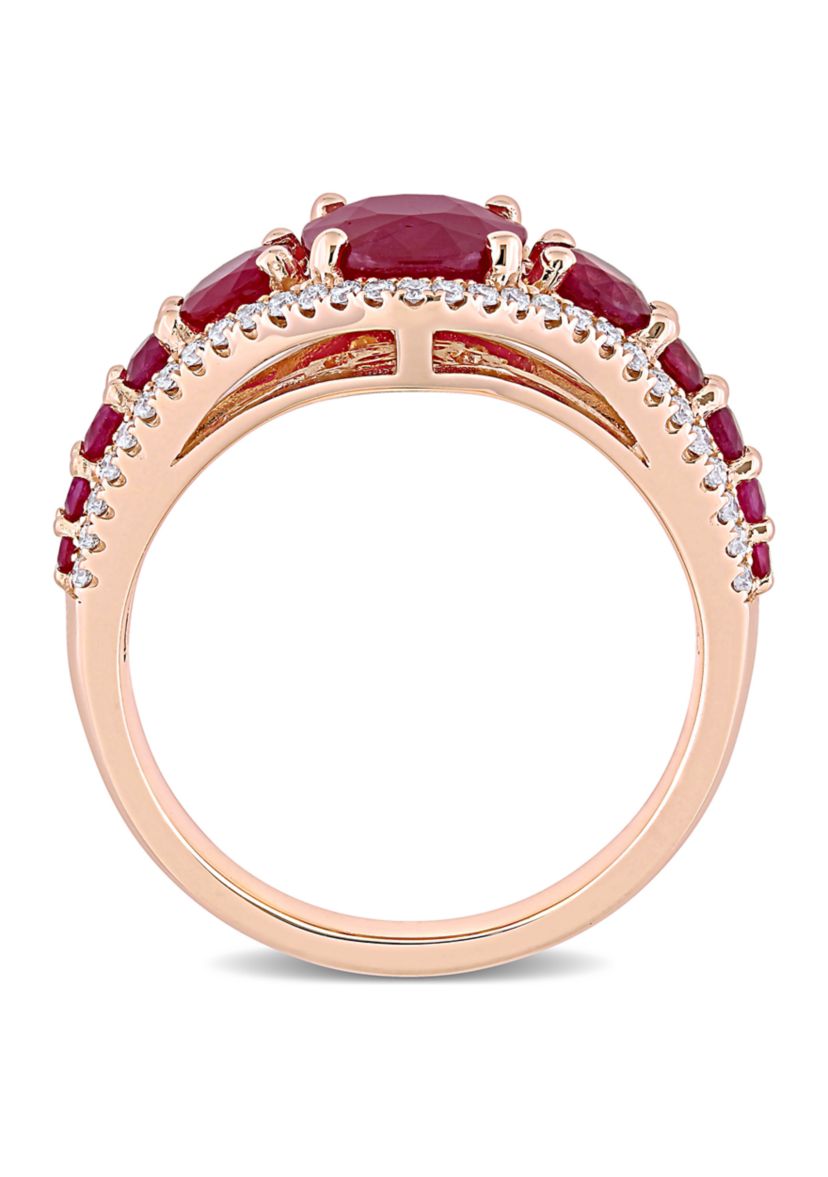 3.4 ct. t.w. Ruby and 1/3 ct. t.w. Diamond Graduated Ring in 14k Rose Gold