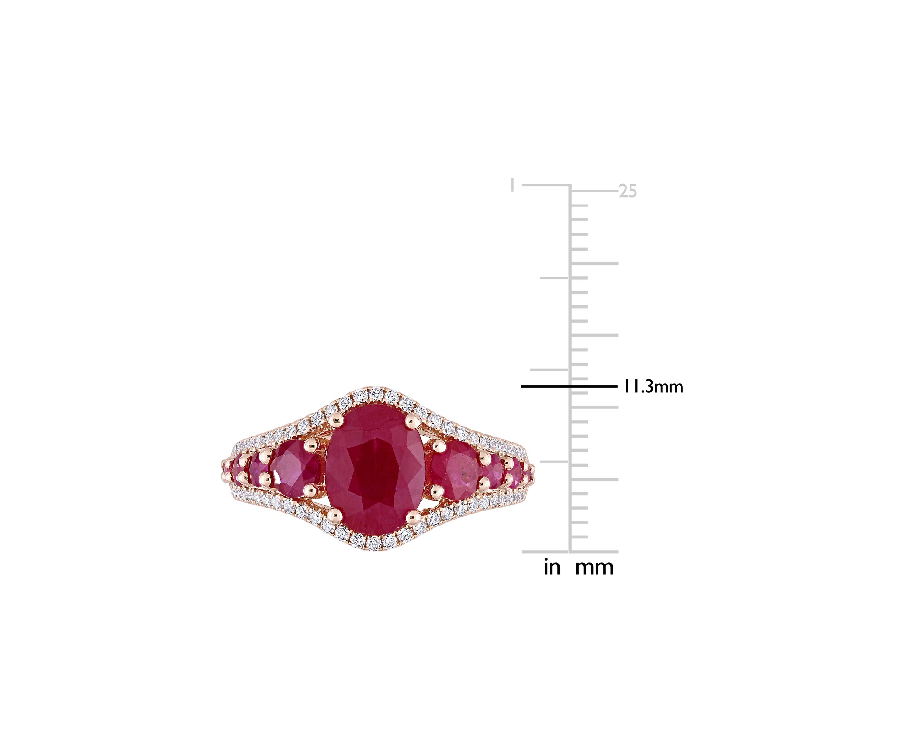 3.4 ct. t.w. Ruby and 1/3 ct. t.w. Diamond Graduated Ring in 14k Rose Gold