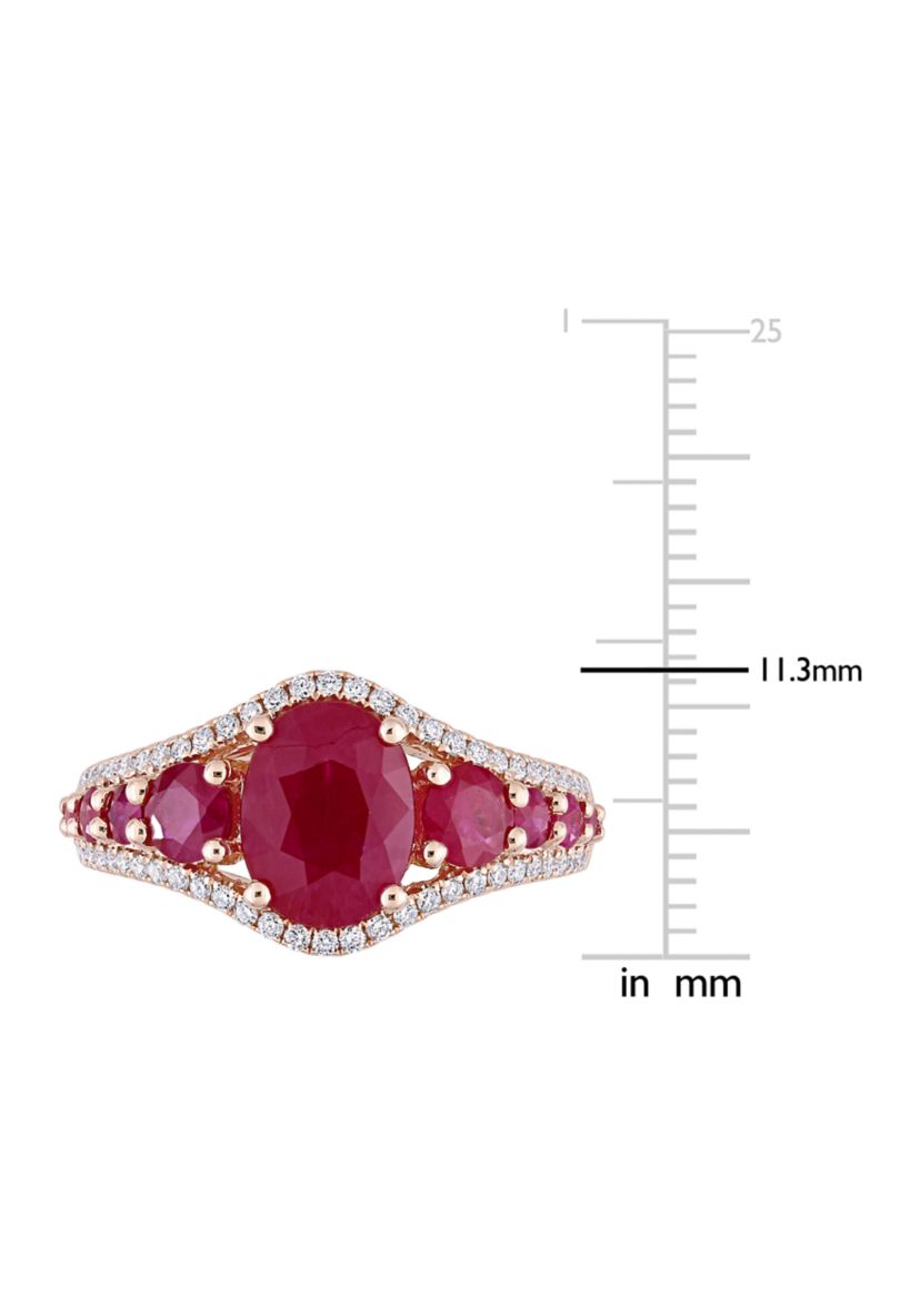 3.4 ct. t.w. Ruby and 1/3 ct. t.w. Diamond Graduated Ring in 14k Rose Gold