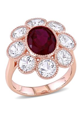 Belk & Co 4.15 Ct. T.w. Created Ruby And 4.4 Ct. T.w. Created White Sapphire Floral Ring In 10K Rose Gold