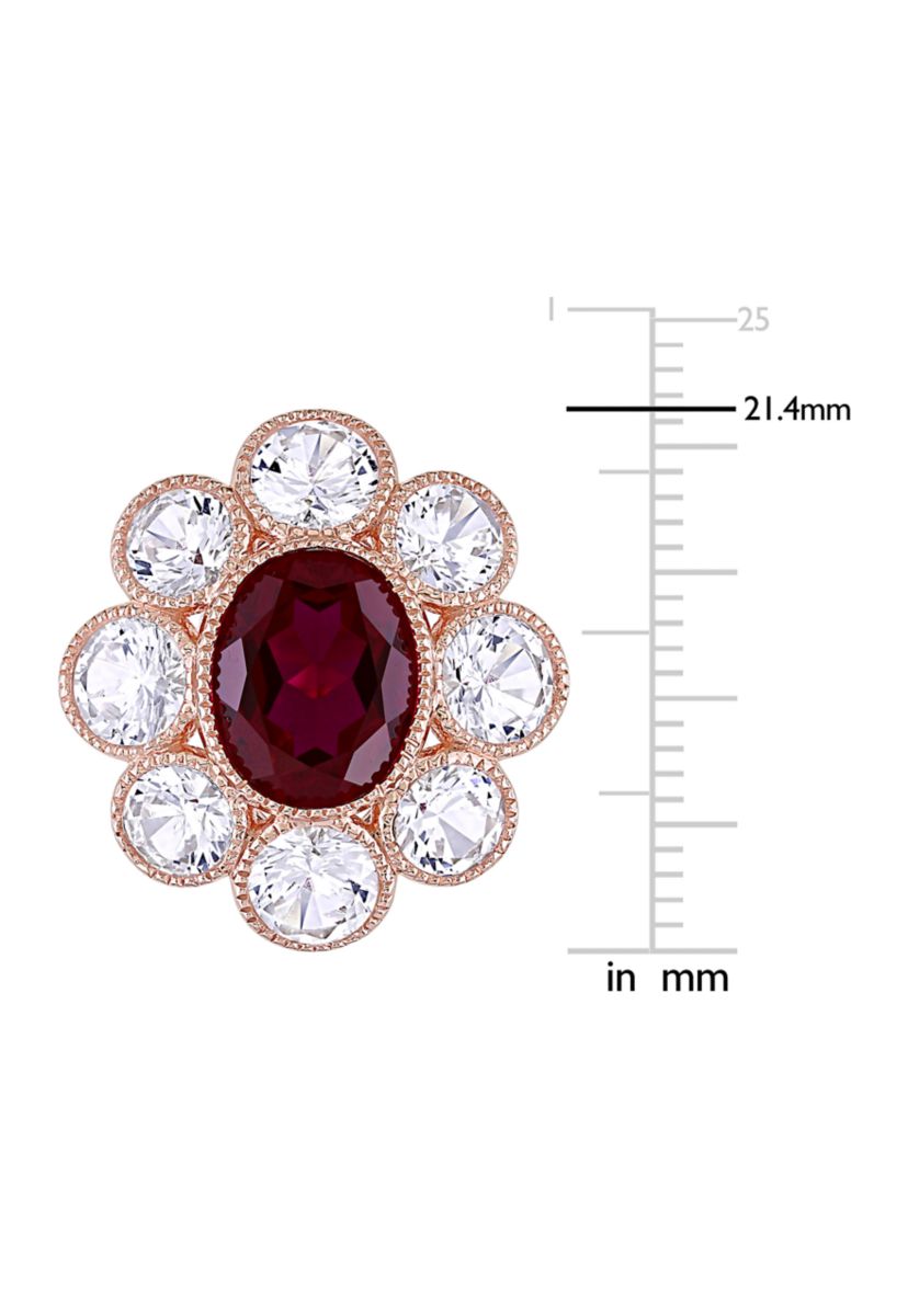 4.15 ct. t.w. Created Ruby and 4.4 ct. t.w. Created White Sapphire Floral Ring in 10K Rose Gold