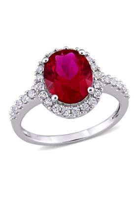 Belk & Co 4.15 Ct. T.w. Created Ruby And 3/5 Ct. T.w. Created White Sapphire Halo Engagement Ring In 10K White Gold