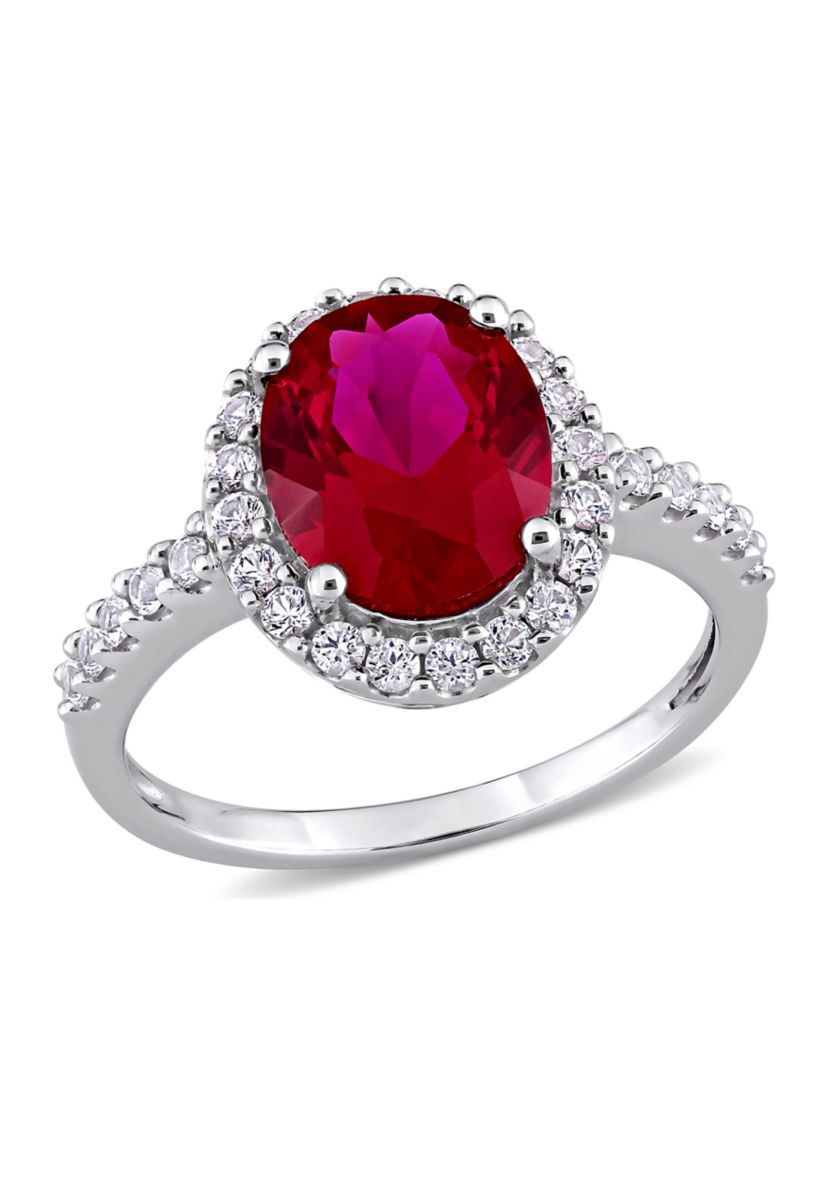 4.15 ct. t.w. Created Ruby and 3/5 ct. t.w. Created White Sapphire Halo Engagement Ring in 10K White Gold