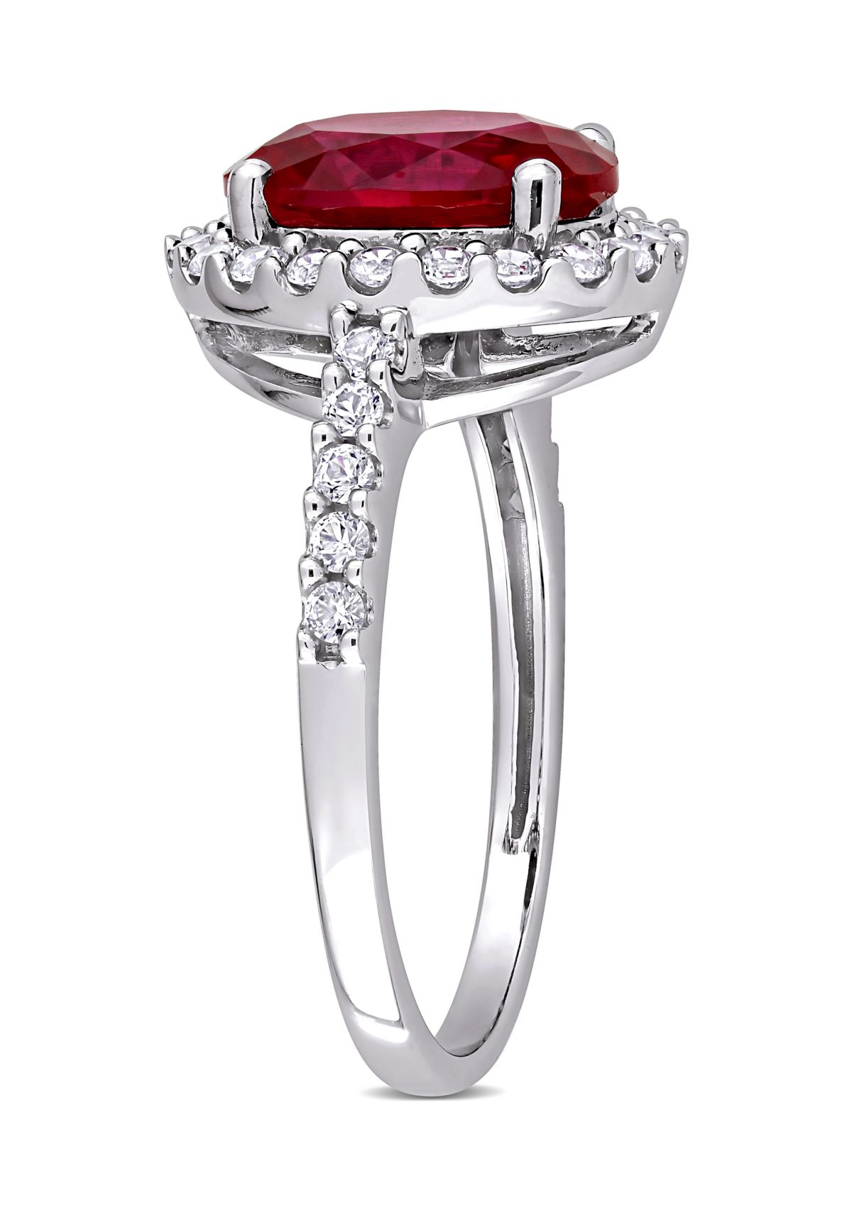 4.15 ct. t.w. Created Ruby and 3/5 ct. t.w. Created White Sapphire Halo Engagement Ring in 10K White Gold