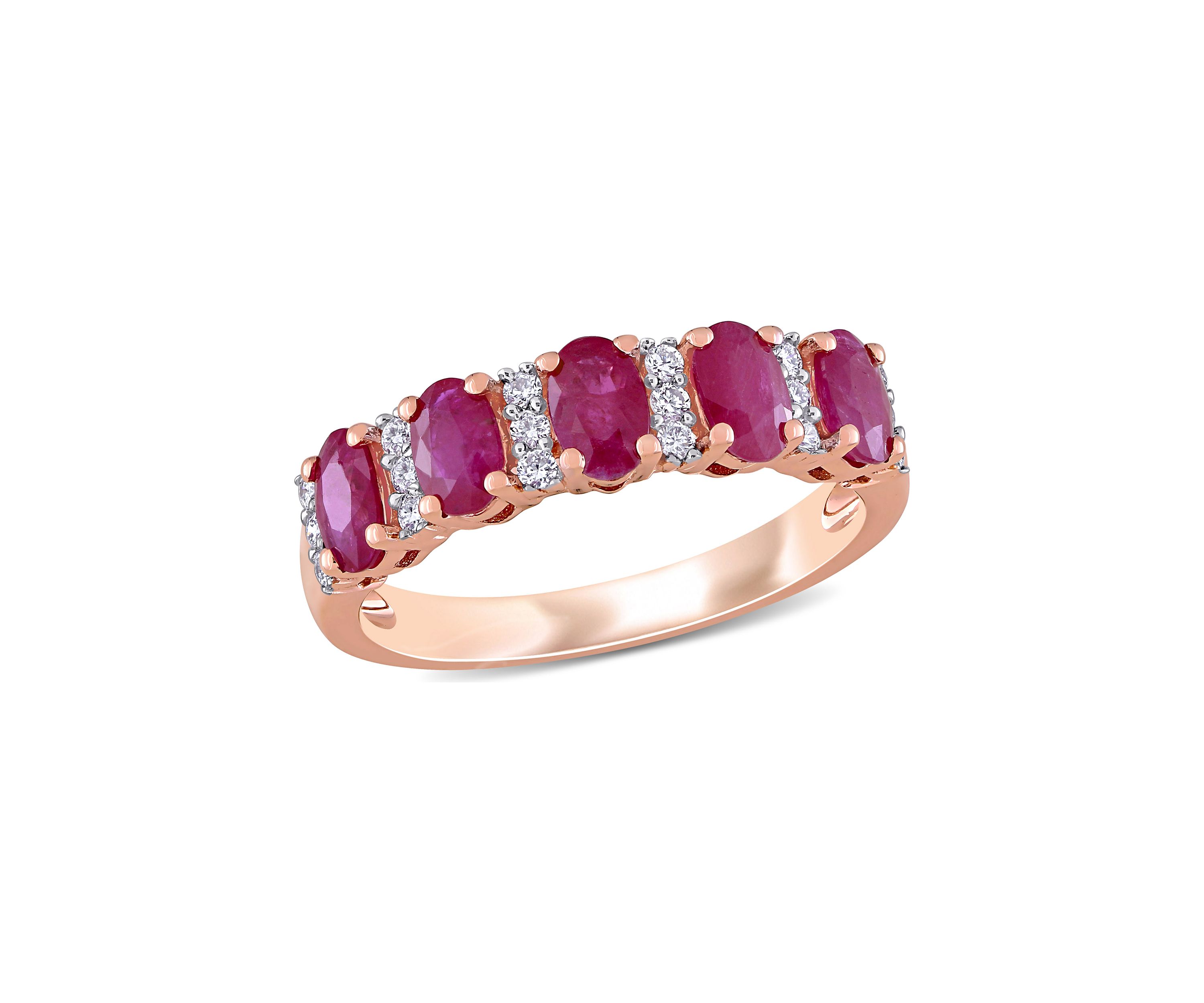 1.37 ct. t.w. Ruby and 1/6 ct. t.w. Diamond Semi Eternity Ring in 14k Rose Gold