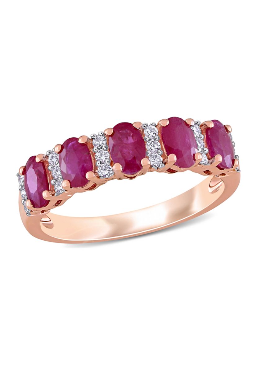 1.37 ct. t.w. Ruby and 1/6 ct. t.w. Diamond Semi Eternity Ring in 14k Rose Gold