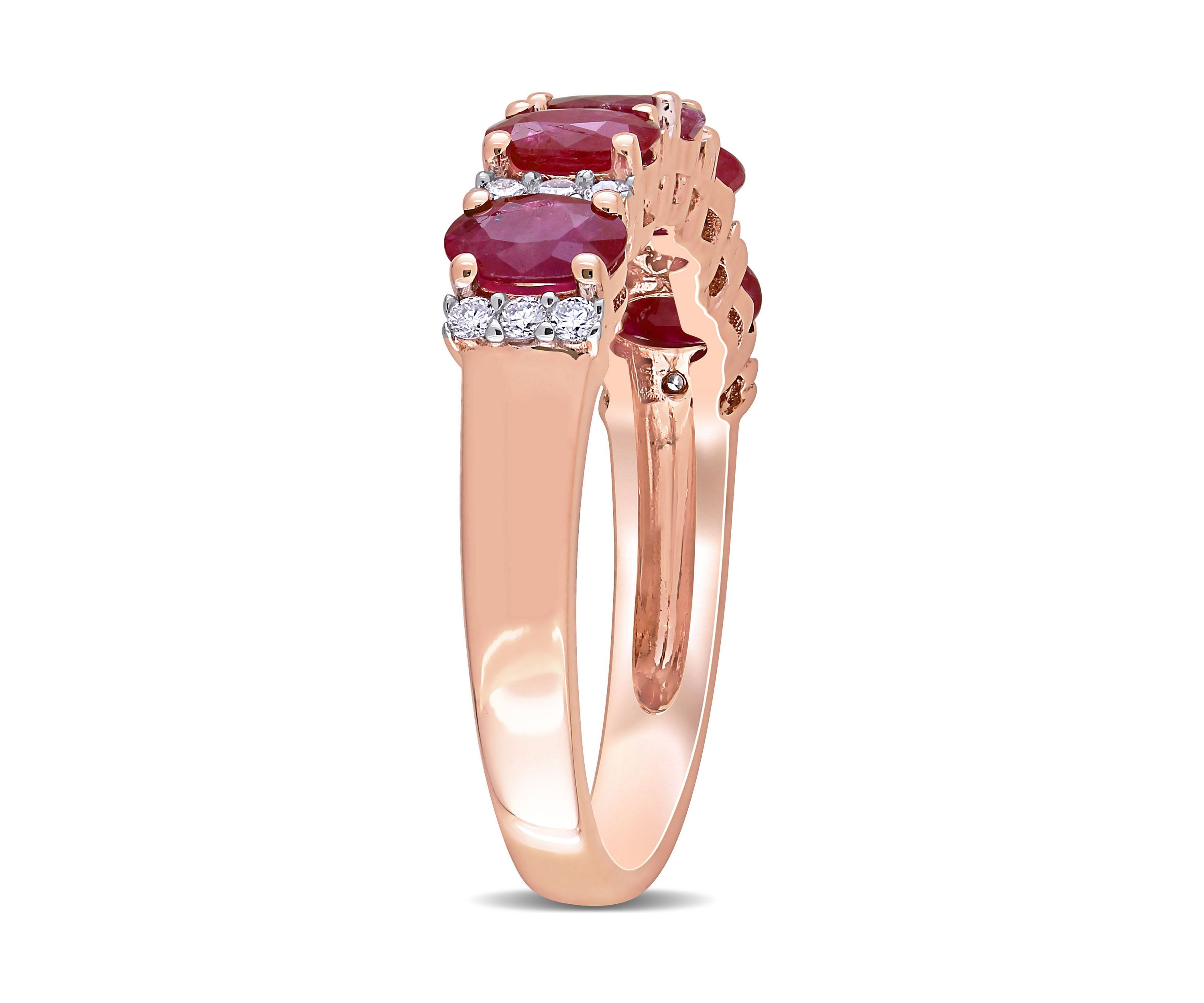 1.37 ct. t.w. Ruby and 1/6 ct. t.w. Diamond Semi Eternity Ring in 14k Rose Gold