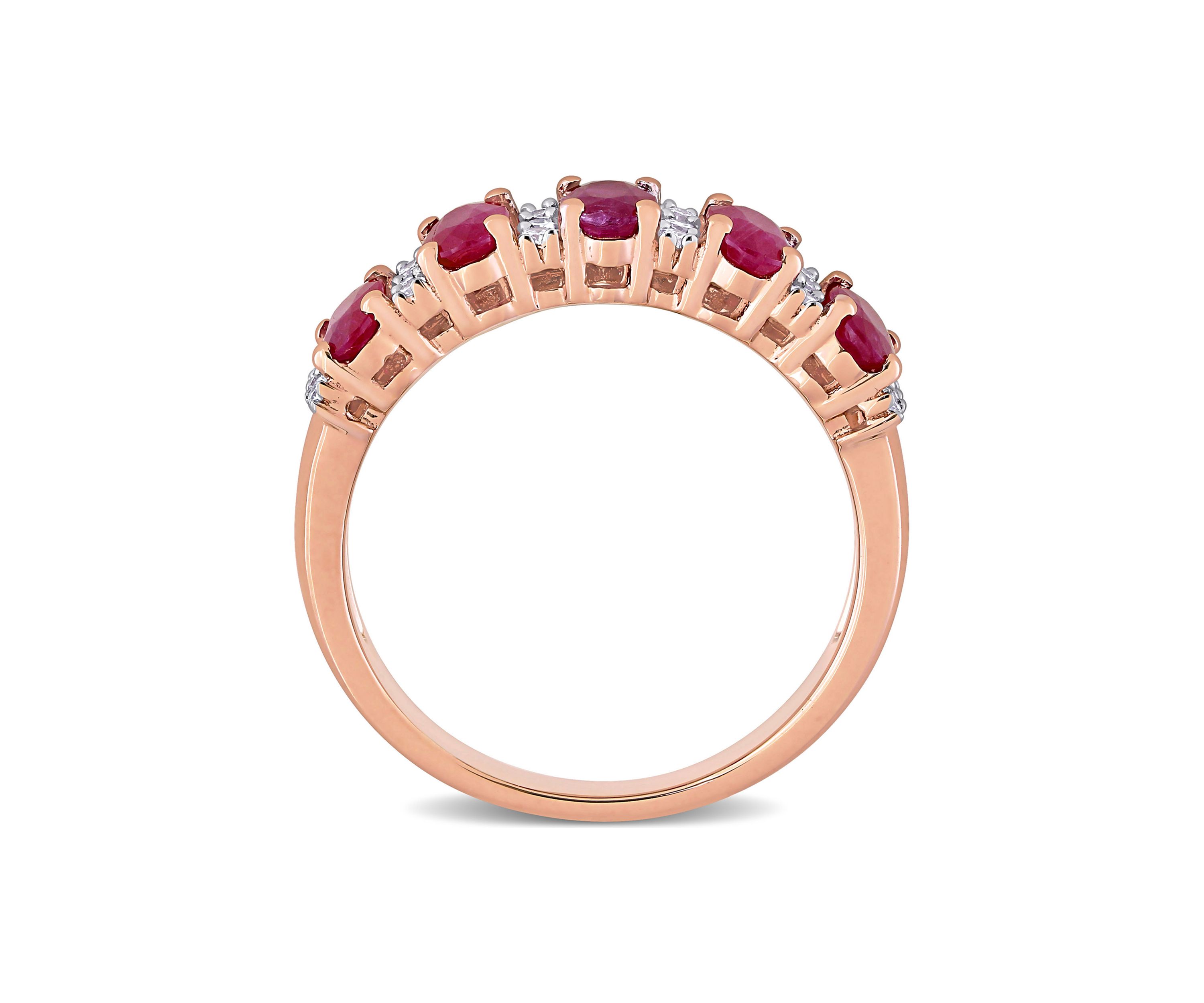 1.37 ct. t.w. Ruby and 1/6 ct. t.w. Diamond Semi Eternity Ring in 14k Rose Gold