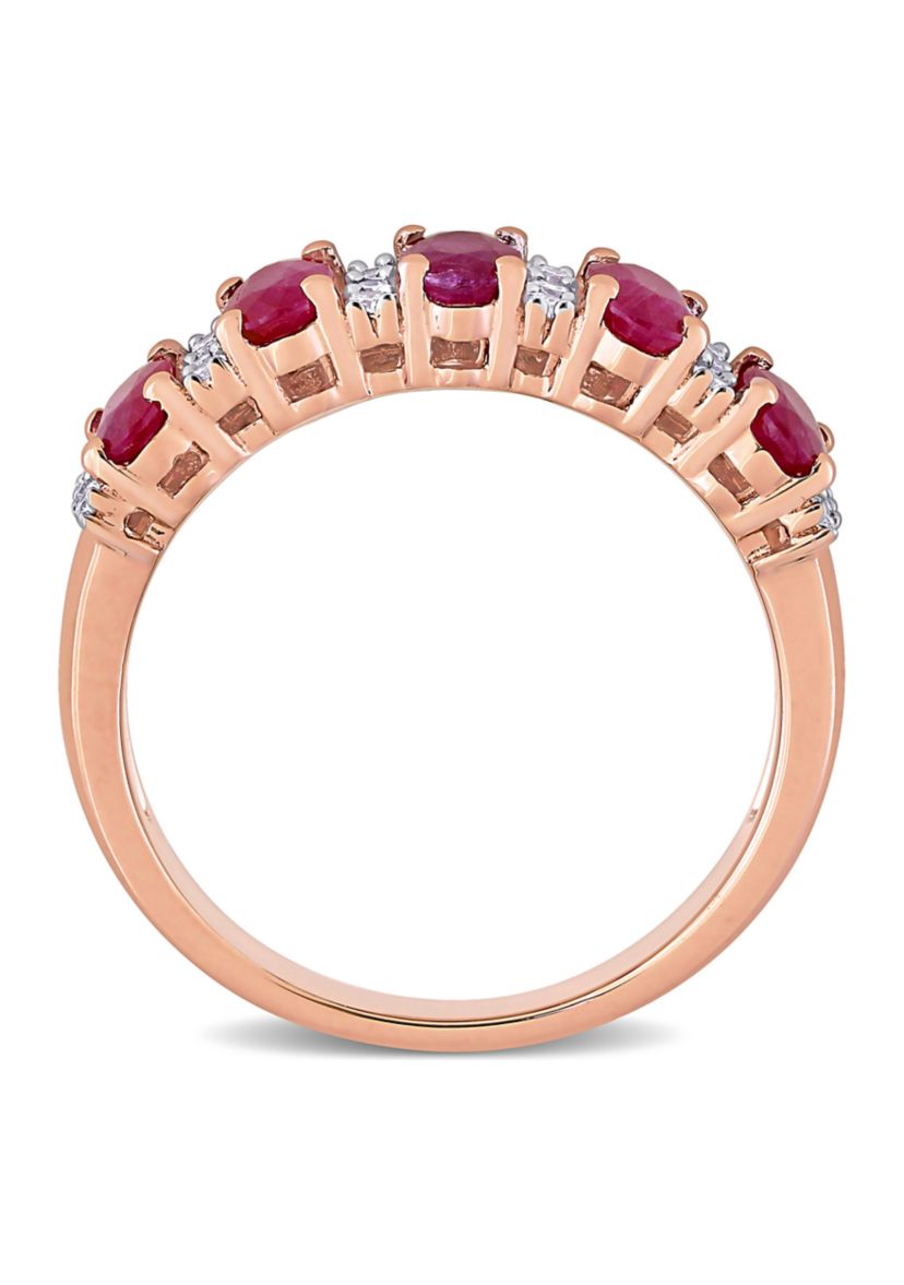 1.37 ct. t.w. Ruby and 1/6 ct. t.w. Diamond Semi Eternity Ring in 14k Rose Gold