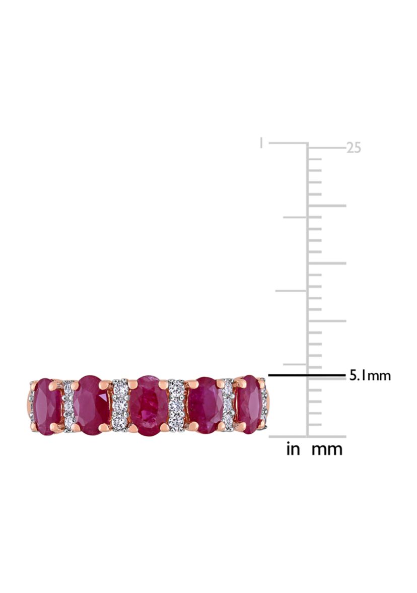 1.37 ct. t.w. Ruby and 1/6 ct. t.w. Diamond Semi Eternity Ring in 14k Rose Gold