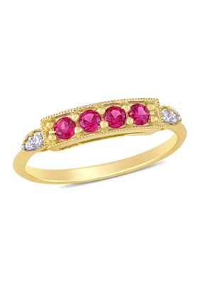 Belk & Co 3/8 Ct. T.w. Created Ruby And Diamond Accent Ring In 10K Yellow Gold