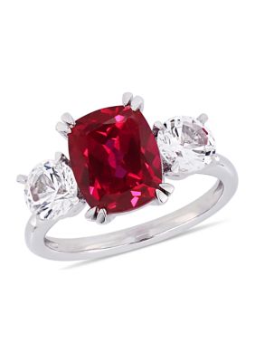Belk & Co 4.5 Ct. T.w. Lab Created Ruby And 7/8 Ct. T.w. Lab Created White Sapphire Three Stone Ring In 10K White Gold