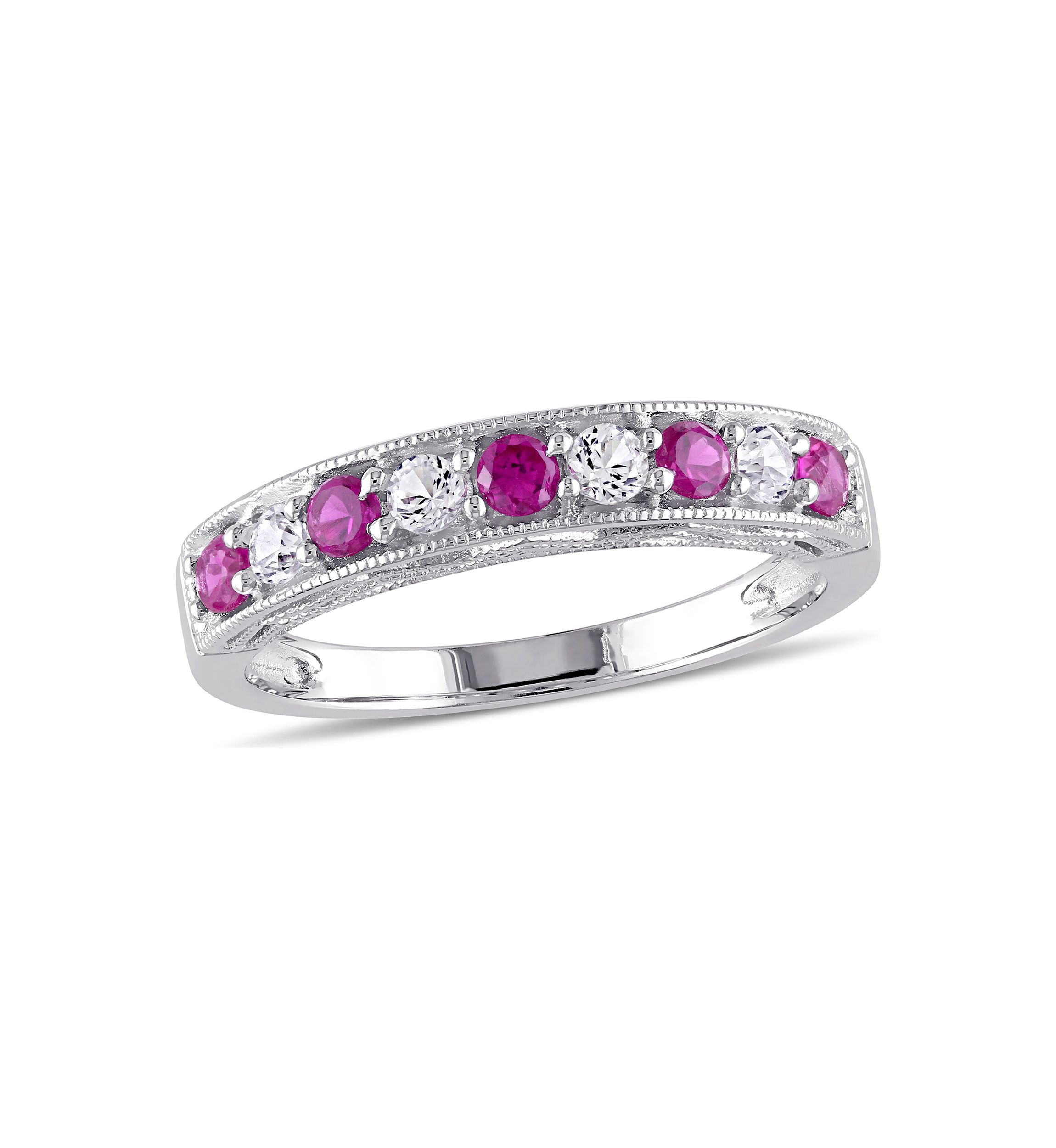 Created Ruby and Created White Sapphire Anniversary Band in Sterling Silver