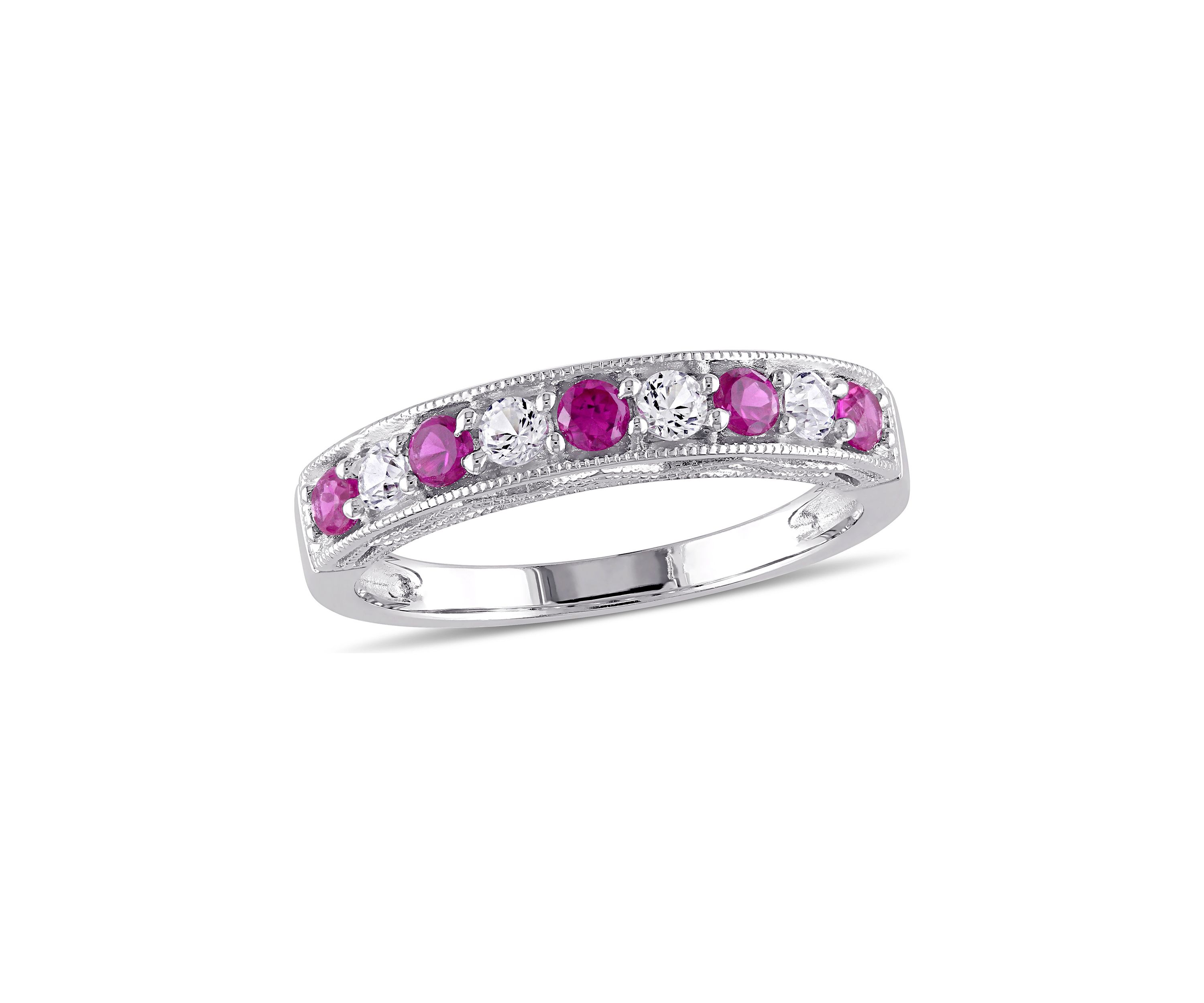 Created Ruby and Created White Sapphire Anniversary Band in Sterling Silver