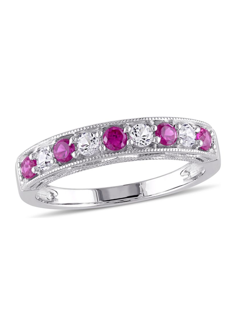 Created Ruby and Created White Sapphire Anniversary Band in Sterling Silver
