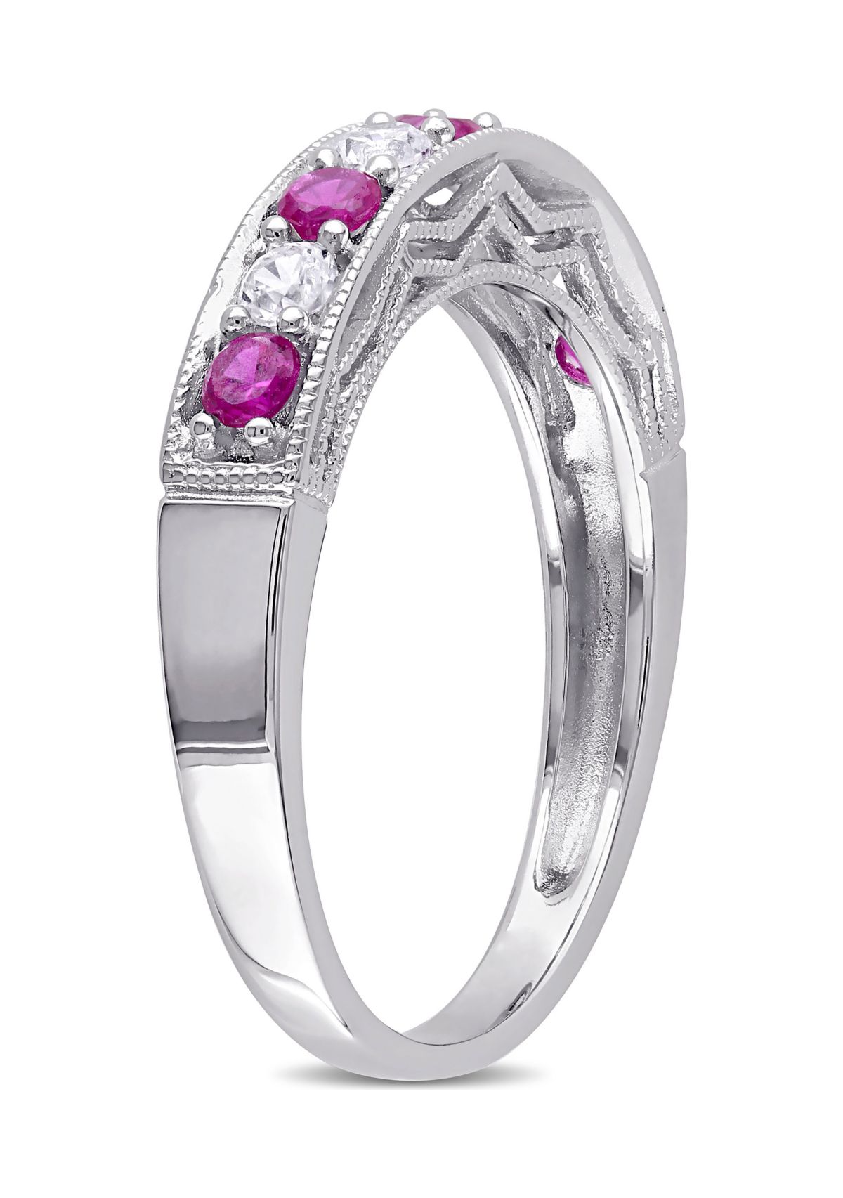 Created Ruby and Created White Sapphire Anniversary Band in Sterling Silver