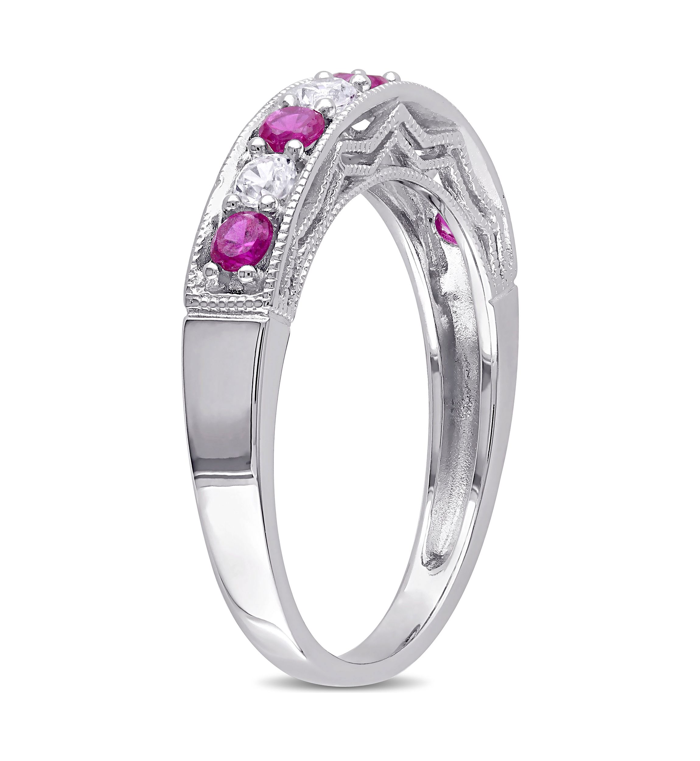 Created Ruby and Created White Sapphire Anniversary Band in Sterling Silver