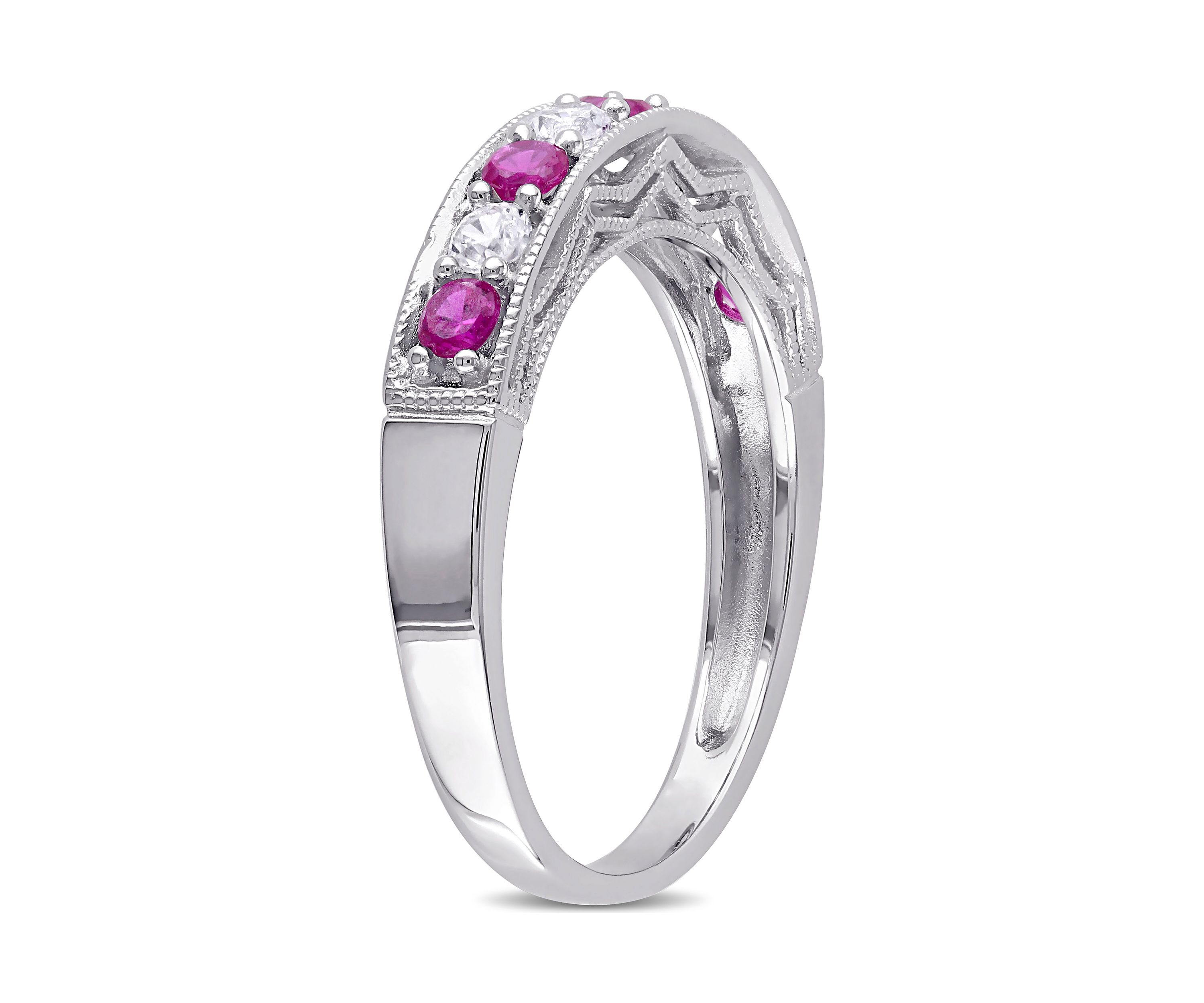 Created Ruby and Created White Sapphire Anniversary Band in Sterling Silver