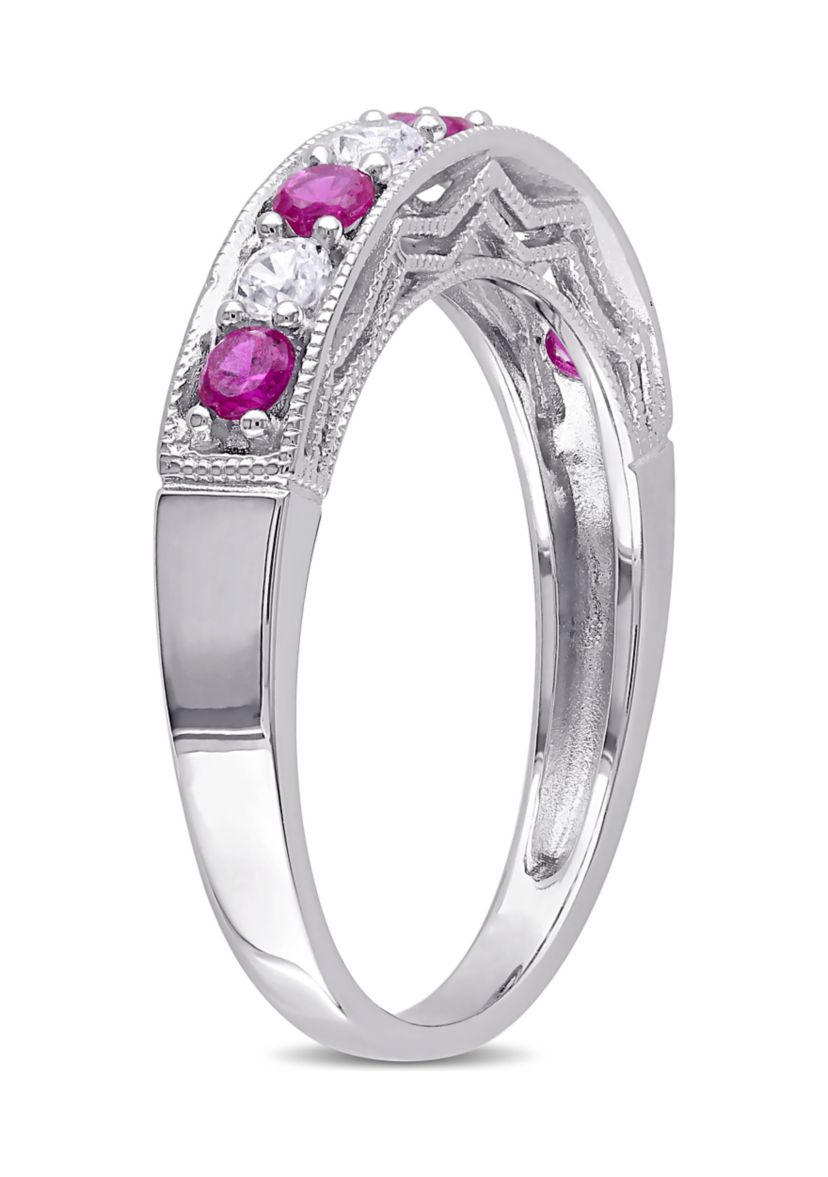 Created Ruby and Created White Sapphire Anniversary Band in Sterling Silver