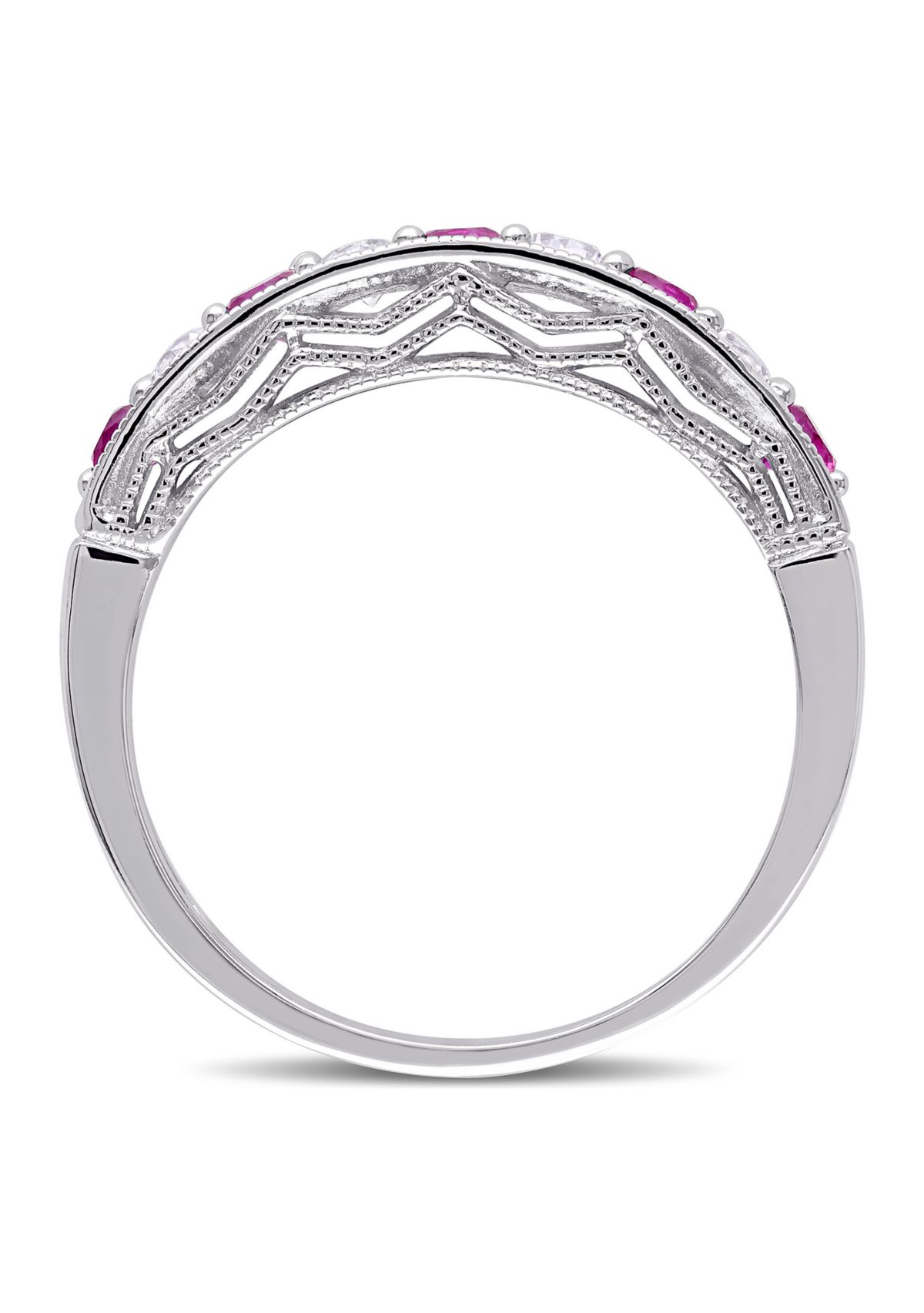Created Ruby and Created White Sapphire Anniversary Band in Sterling Silver