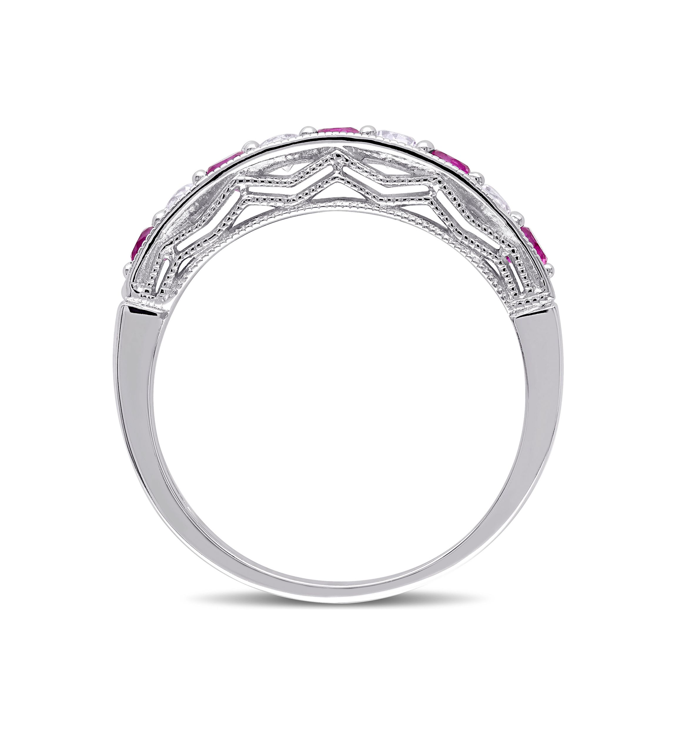 Created Ruby and Created White Sapphire Anniversary Band in Sterling Silver