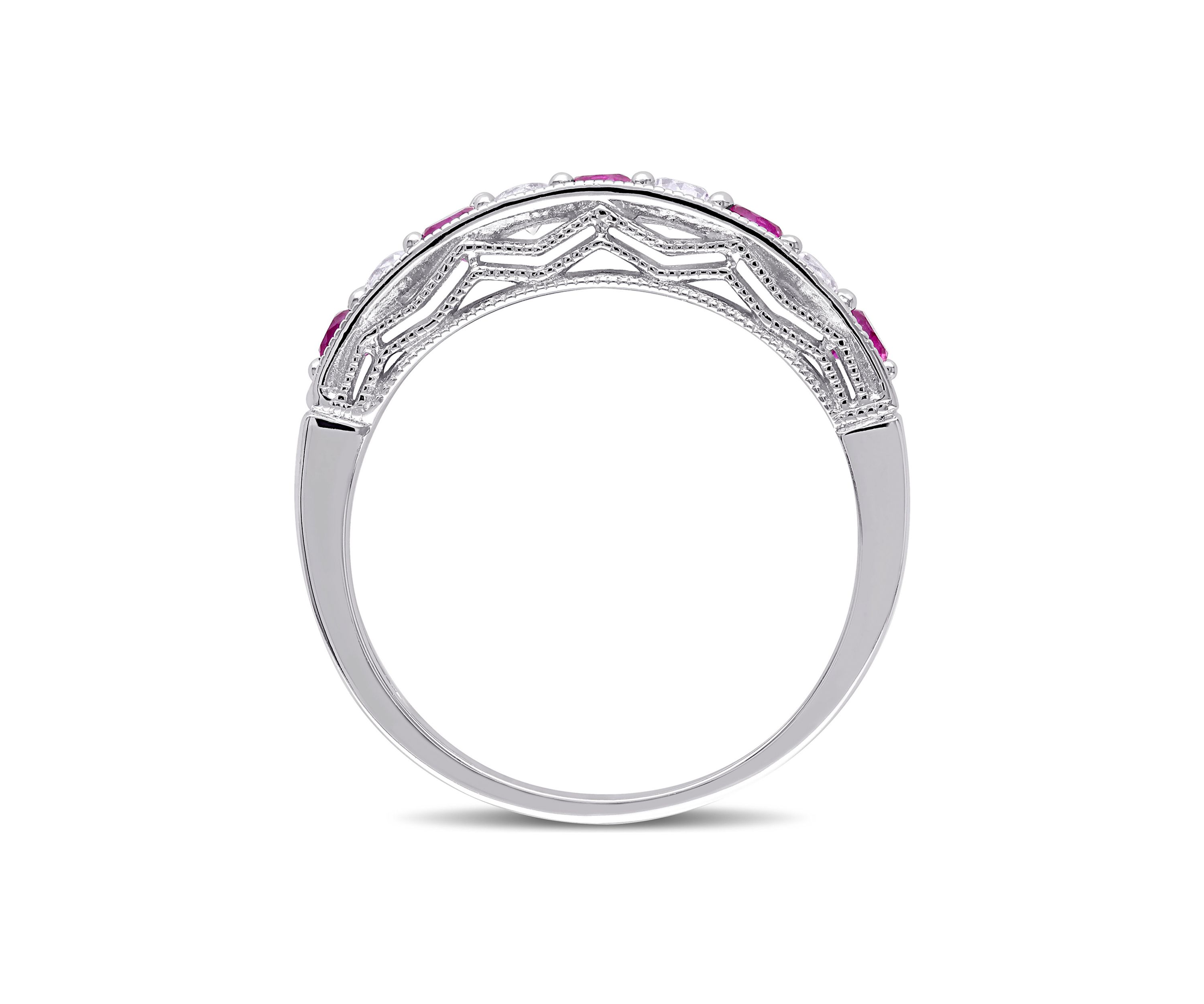 Created Ruby and Created White Sapphire Anniversary Band in Sterling Silver
