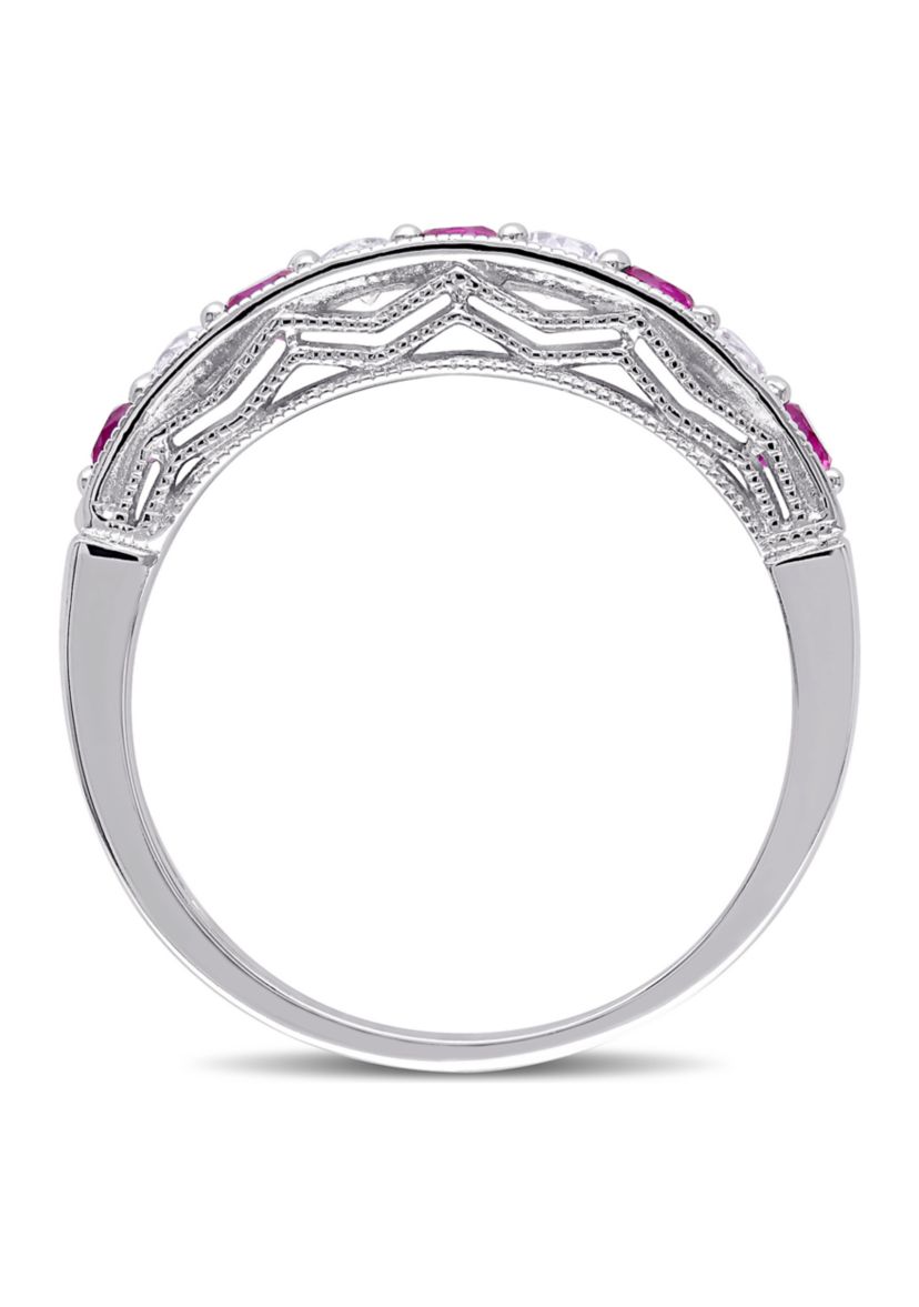 Created Ruby and Created White Sapphire Anniversary Band in Sterling Silver