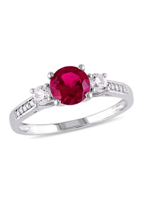 Belk & Co Lab Created Ruby, White Sapphire & Diamond Three Stone Ring, 5