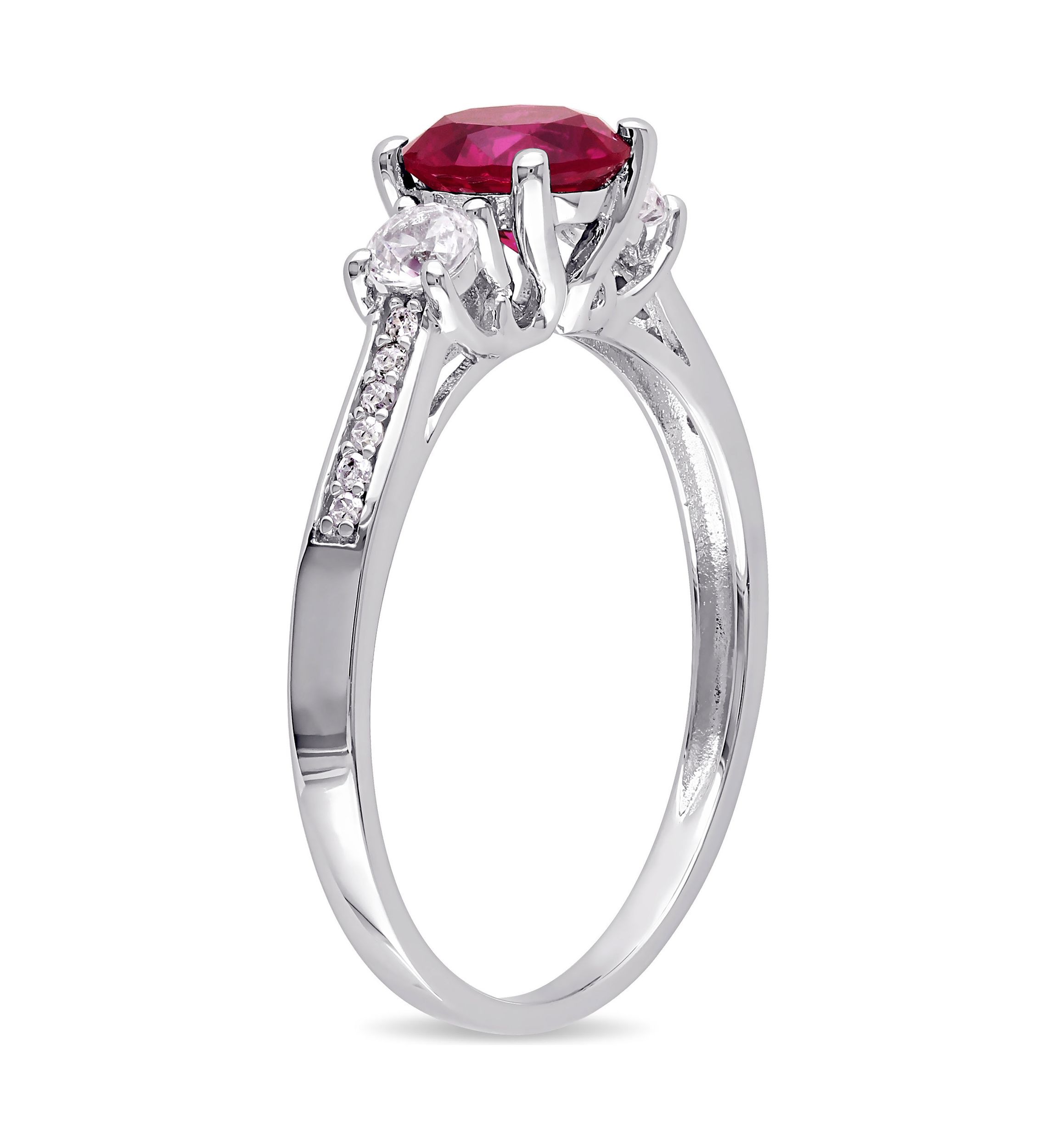 Created Ruby, White Sapphire and Diamond-Accent 3-Stone Ring in 10k White Gold