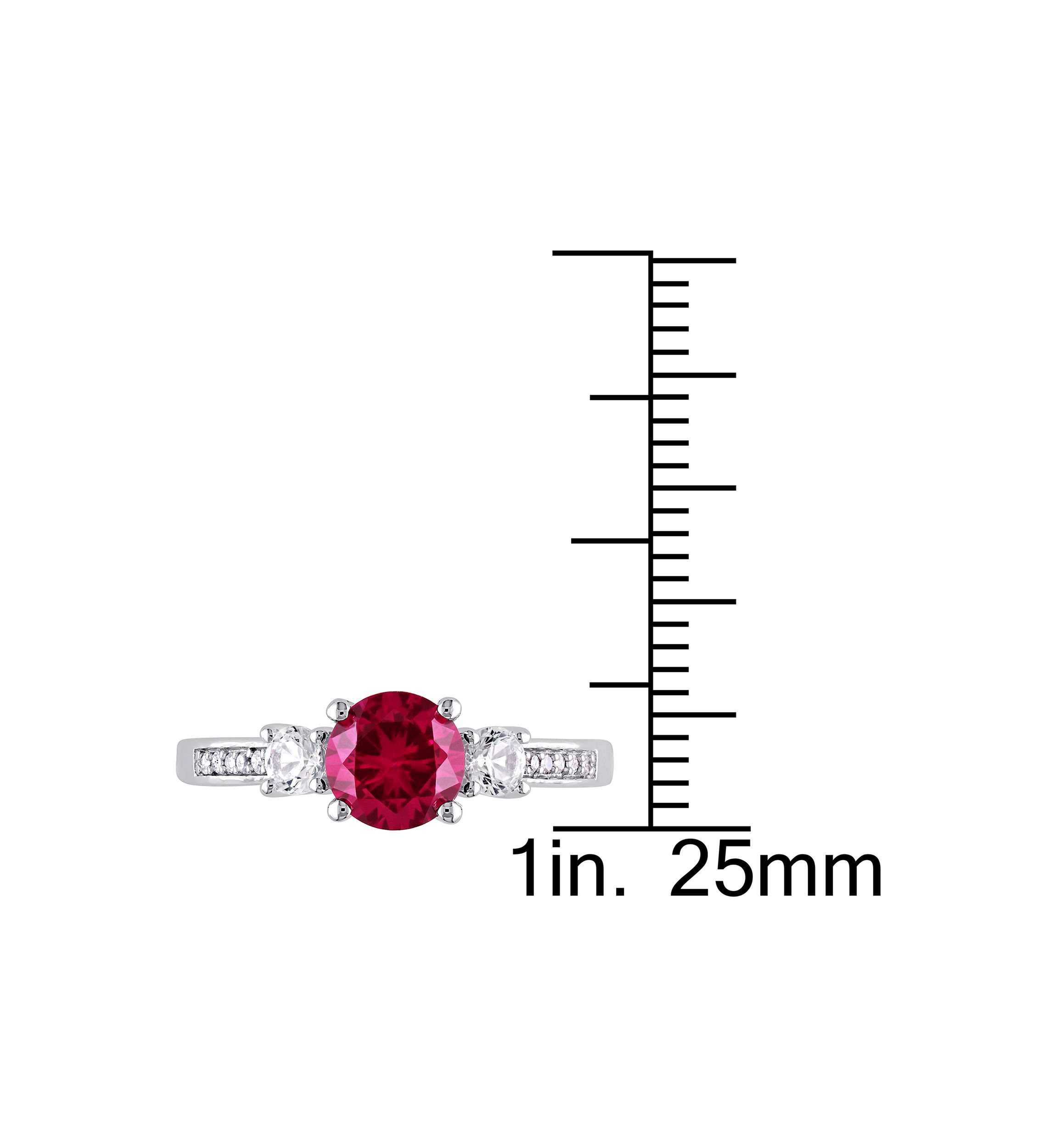 Created Ruby, White Sapphire and Diamond-Accent 3-Stone Ring in 10k White Gold