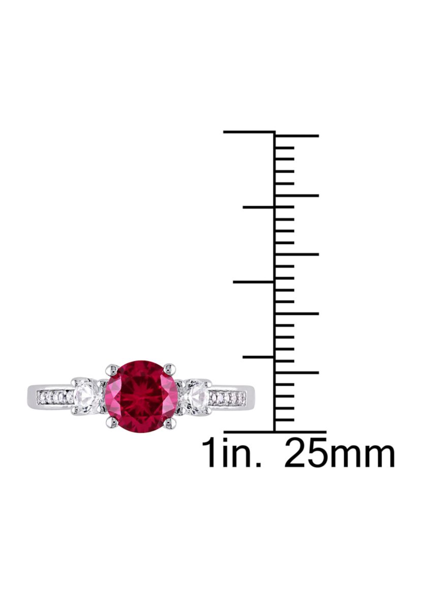 Created Ruby, White Sapphire and Diamond-Accent 3-Stone Ring in 10k White Gold