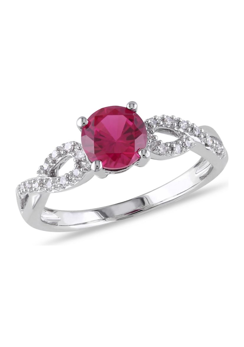 1 ct. t.w. Created Ruby and 1/10 ct. t.w. Diamond Infinity Ring in 10k White Gold