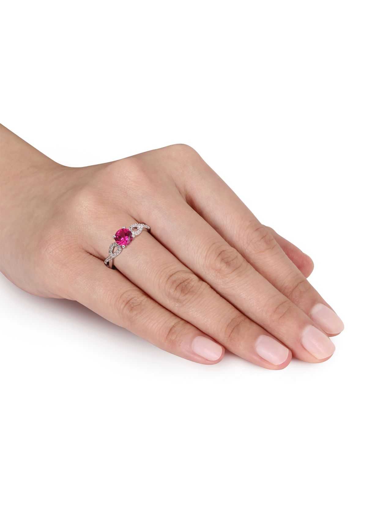 1 ct. t.w. Created Ruby and 1/10 ct. t.w. Diamond Infinity Ring in 10k White Gold