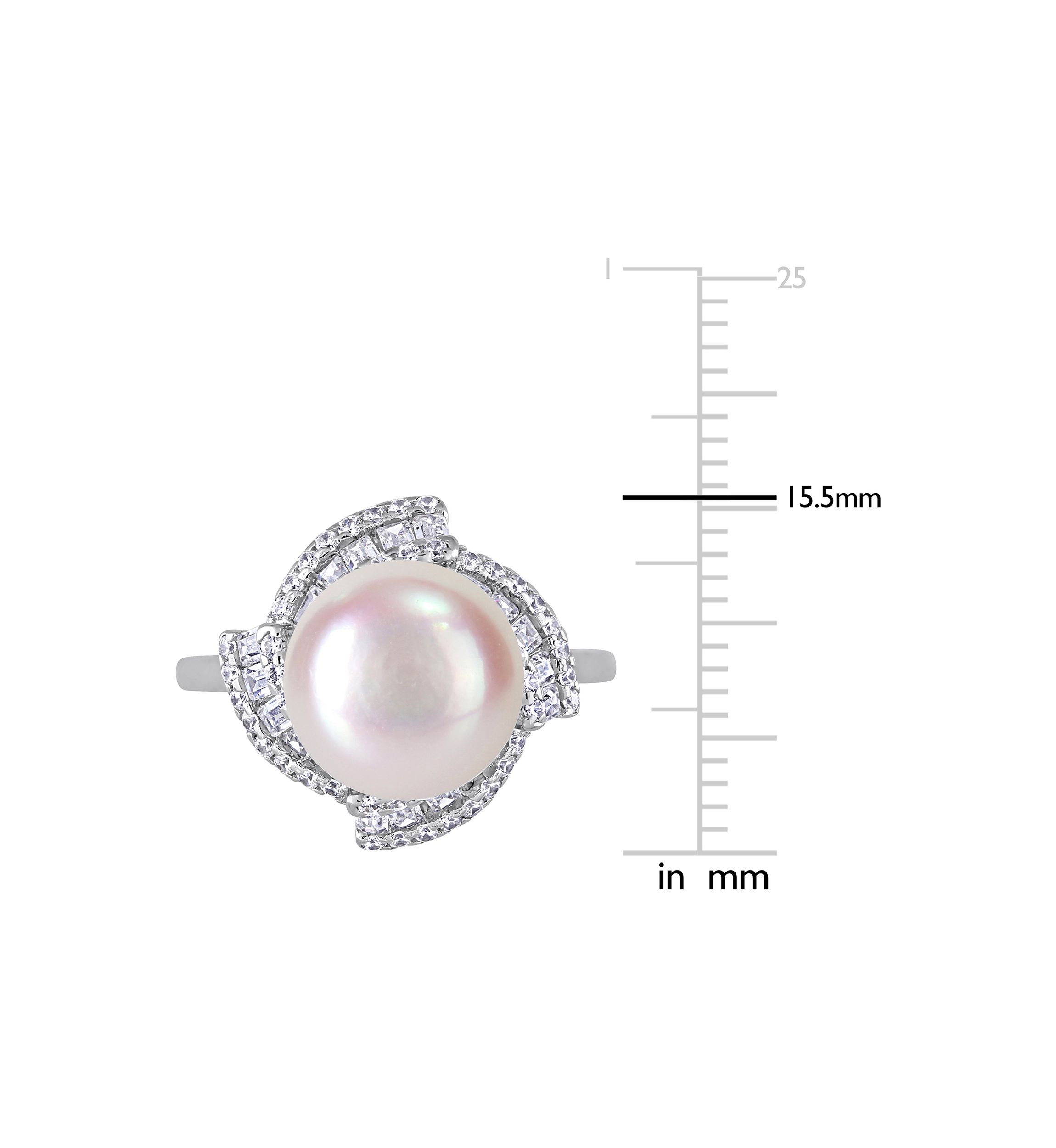 10.5-11 Millimeter Cultured Freshwater Pearl and 1.1 ct. t.w. Cubic Zirconia Geometric Ring in Sterling Silver
