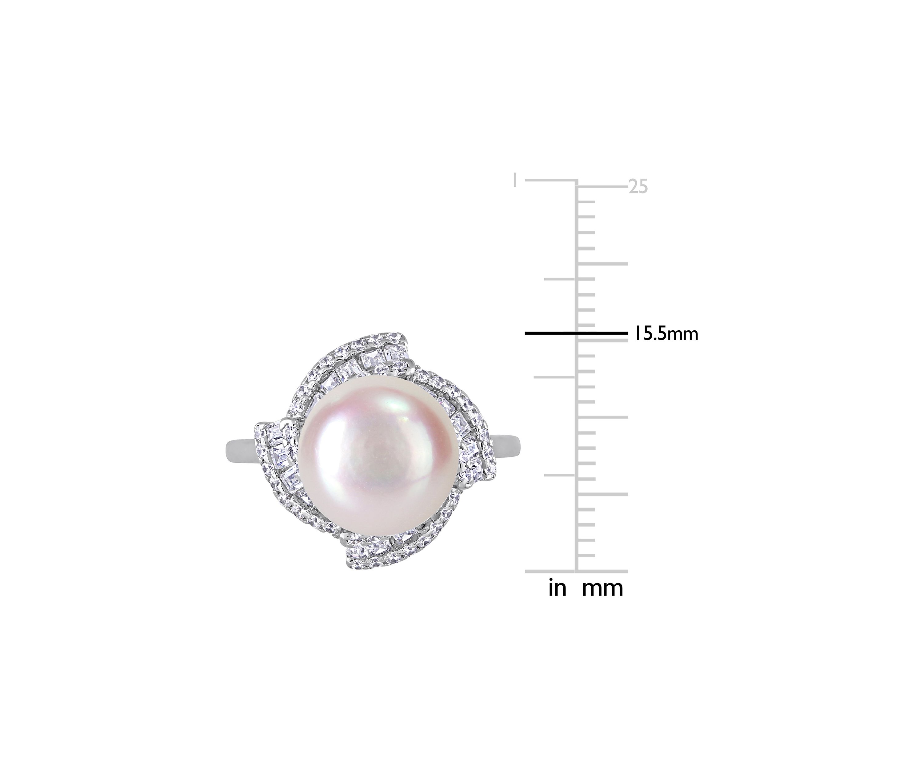 10.5-11 Millimeter Cultured Freshwater Pearl and 1.1 ct. t.w. Cubic Zirconia Geometric Ring in Sterling Silver
