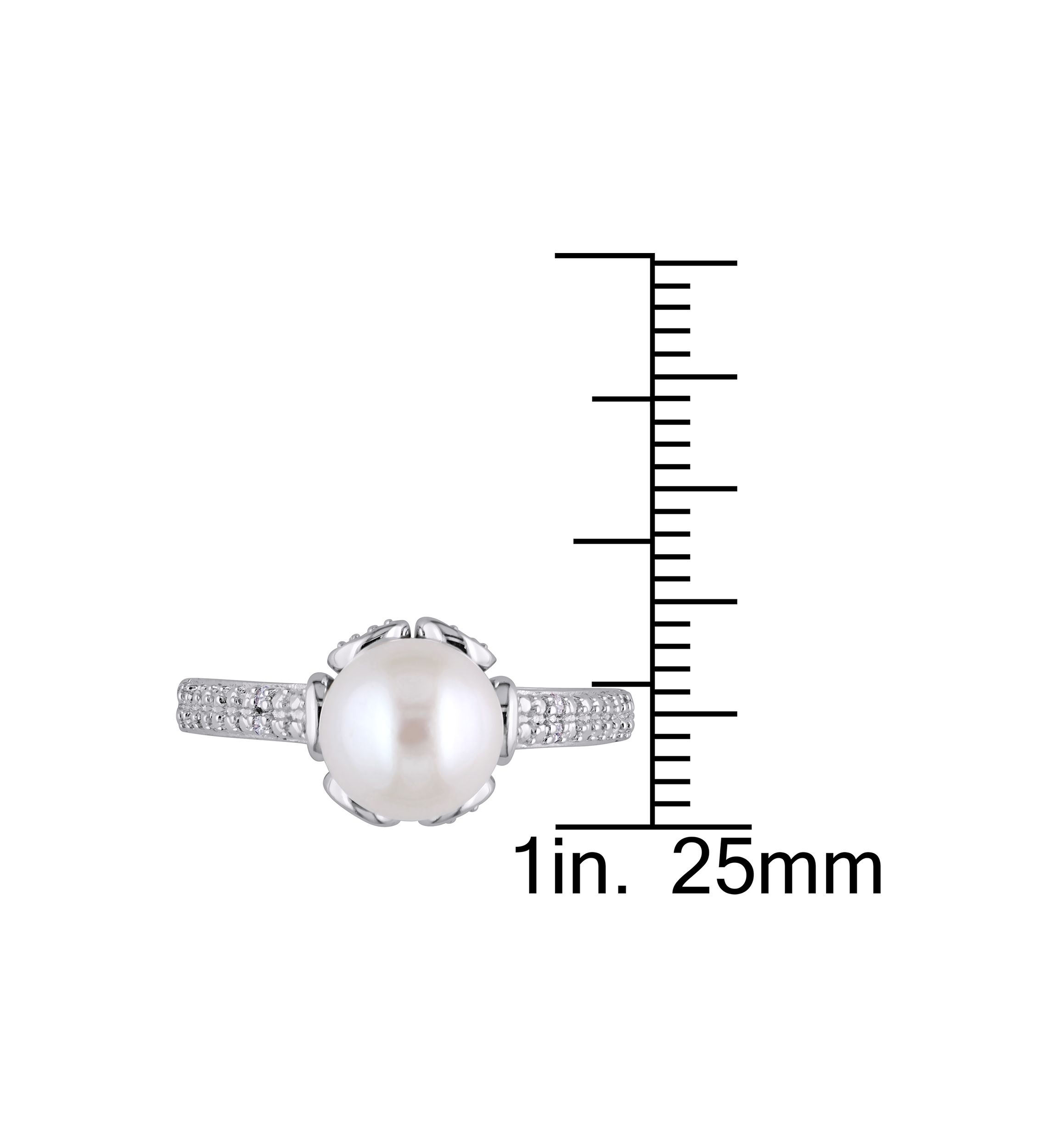 8-8.5 mm Cultured Freshwater Pearl Ring with Diamonds in Sterling Silver