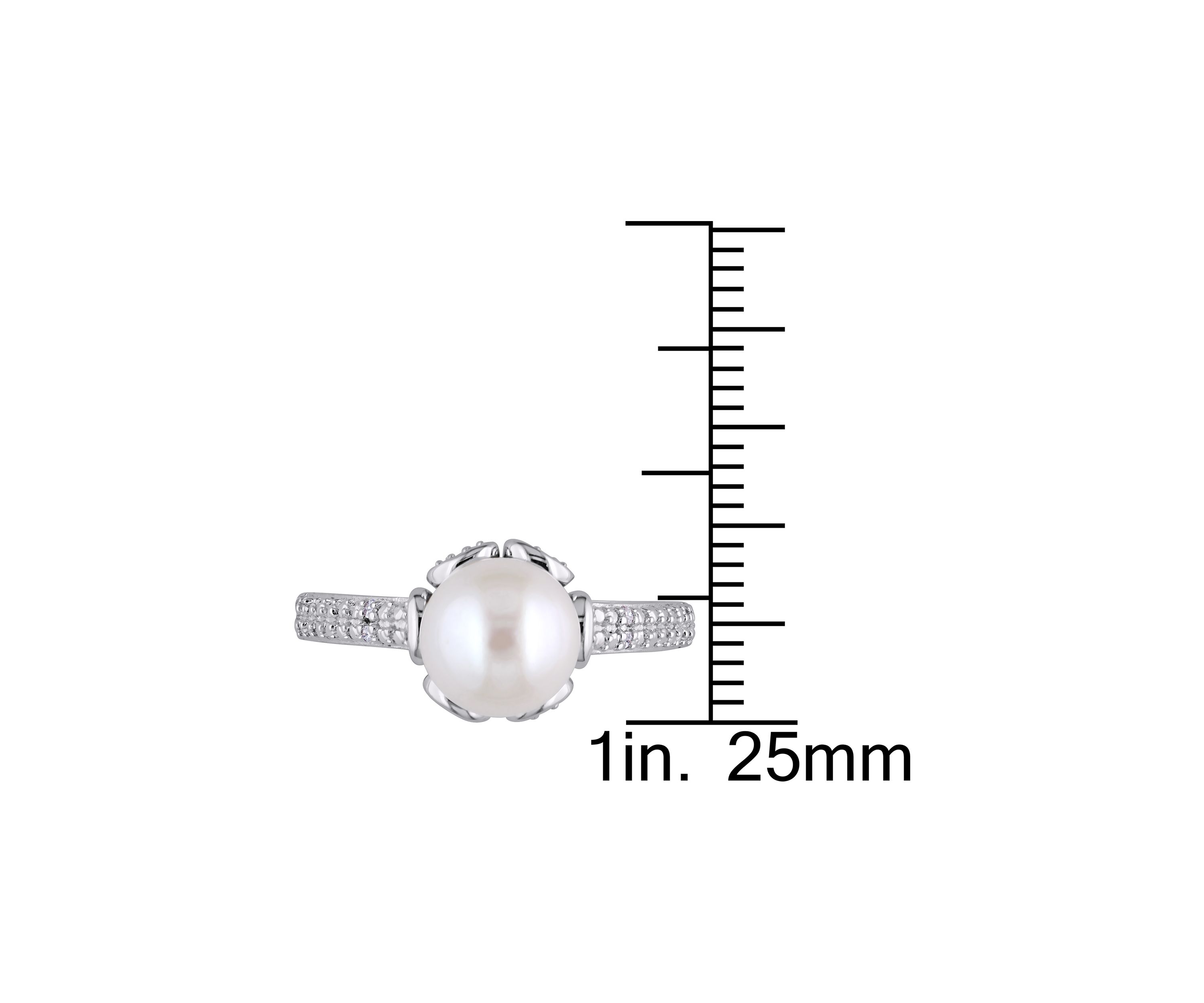 8-8.5 mm Cultured Freshwater Pearl Ring with Diamonds in Sterling Silver