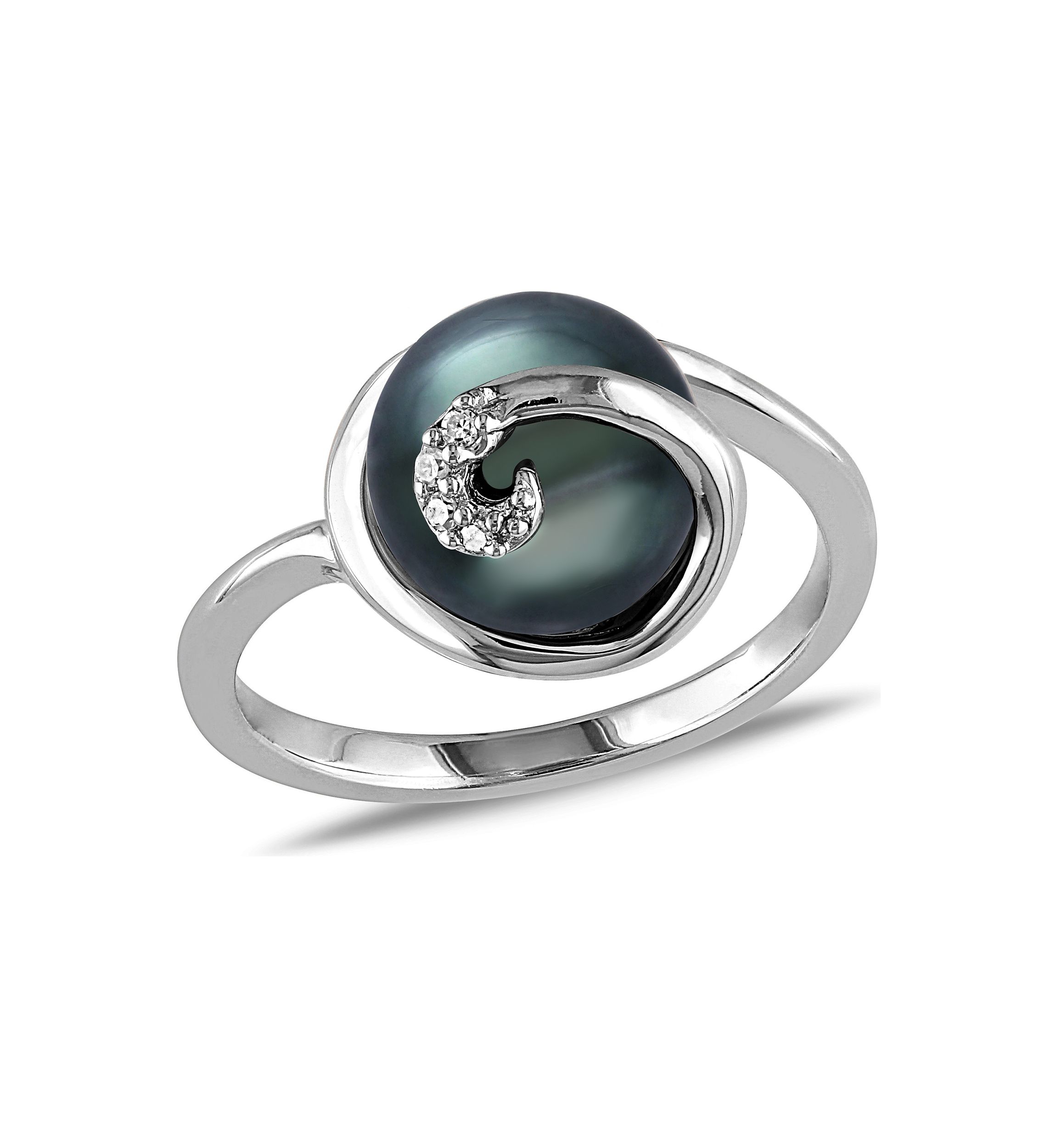 9-9.5 MM Tahitian Cultured Pearl Swirl Ring in Sterling Silver