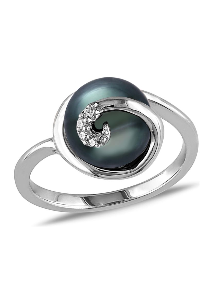 9-9.5 MM Tahitian Cultured Pearl Swirl Ring in Sterling Silver