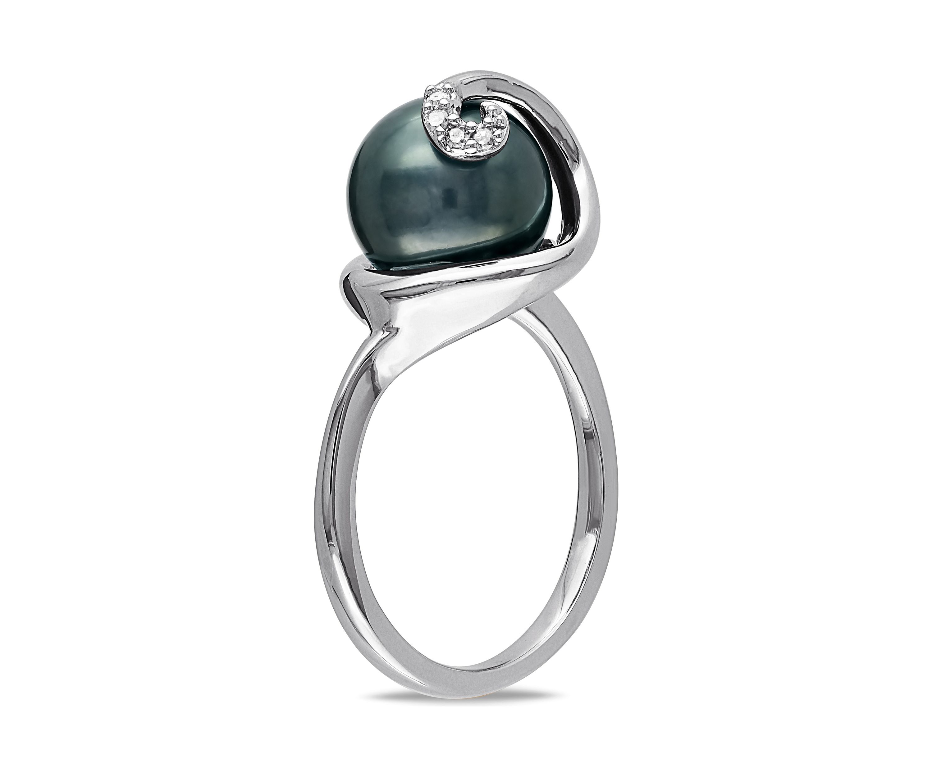 9-9.5 MM Tahitian Cultured Pearl Swirl Ring in Sterling Silver
