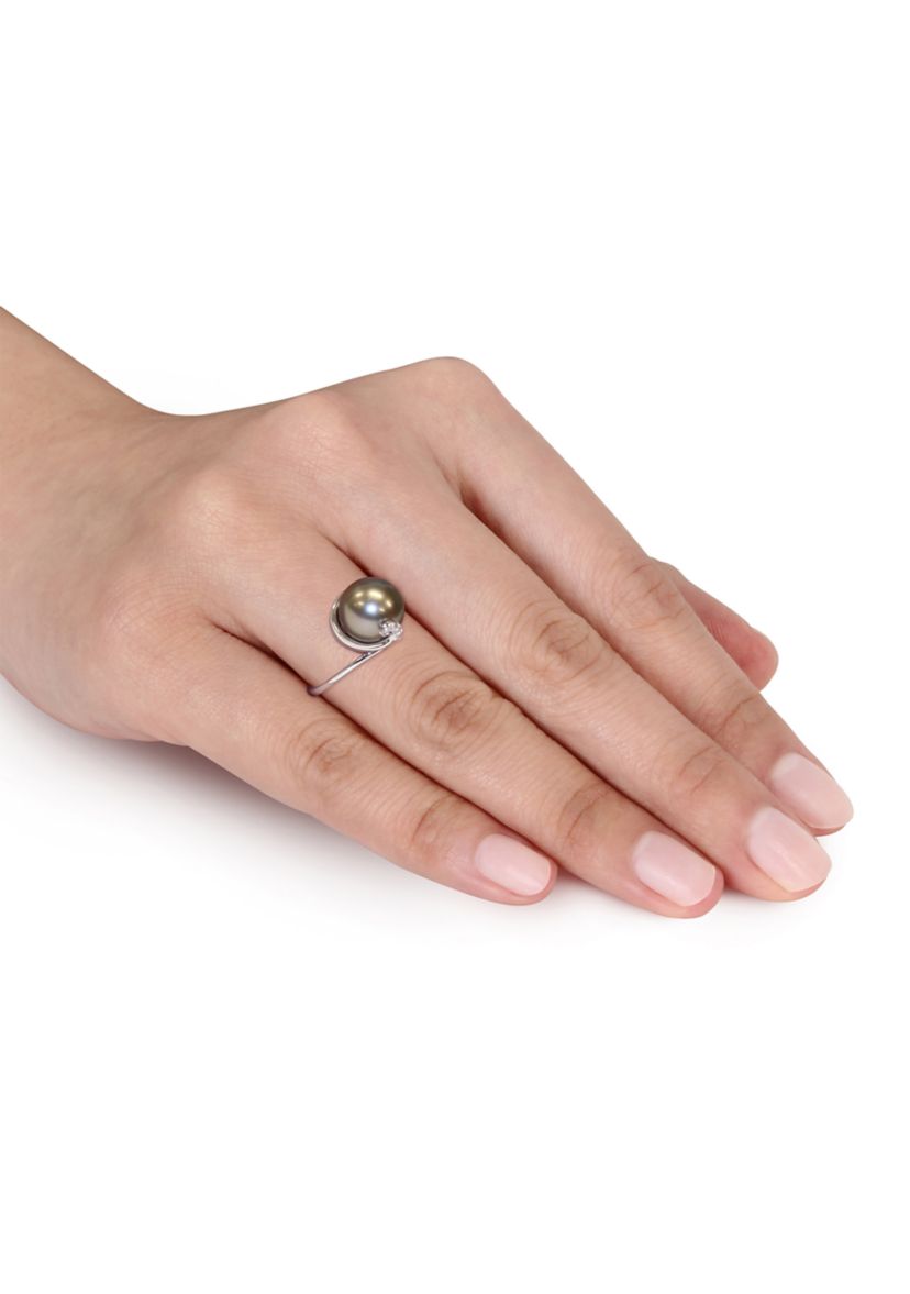 9-9.5 MM Tahitian Cultured Pearl Swirl Ring in Sterling Silver