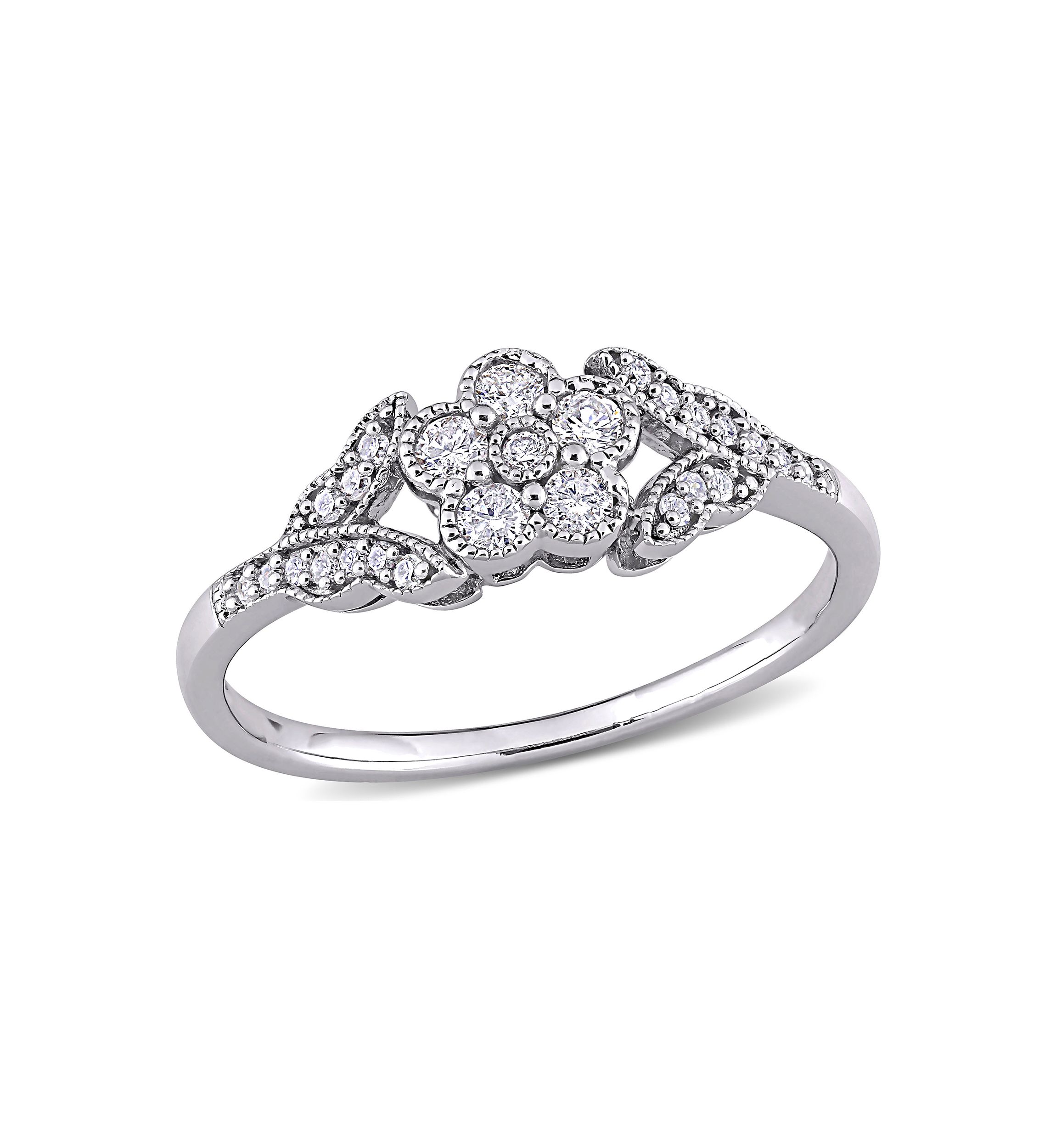 1/4 ct. t.w. Diamond Floral Ring In Sterling Silver
