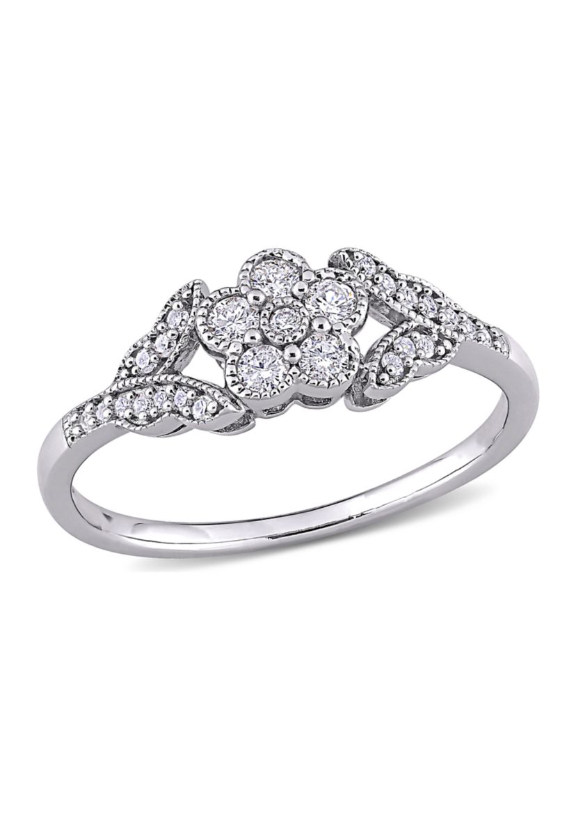 1/4 ct. t.w. Diamond Floral Ring In Sterling Silver