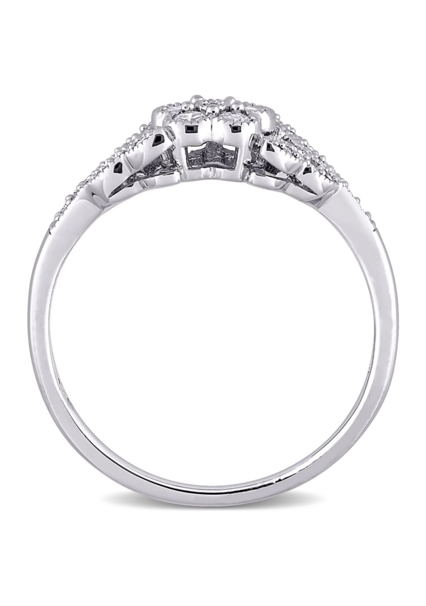 1/4 ct. t.w. Diamond Floral Ring In Sterling Silver