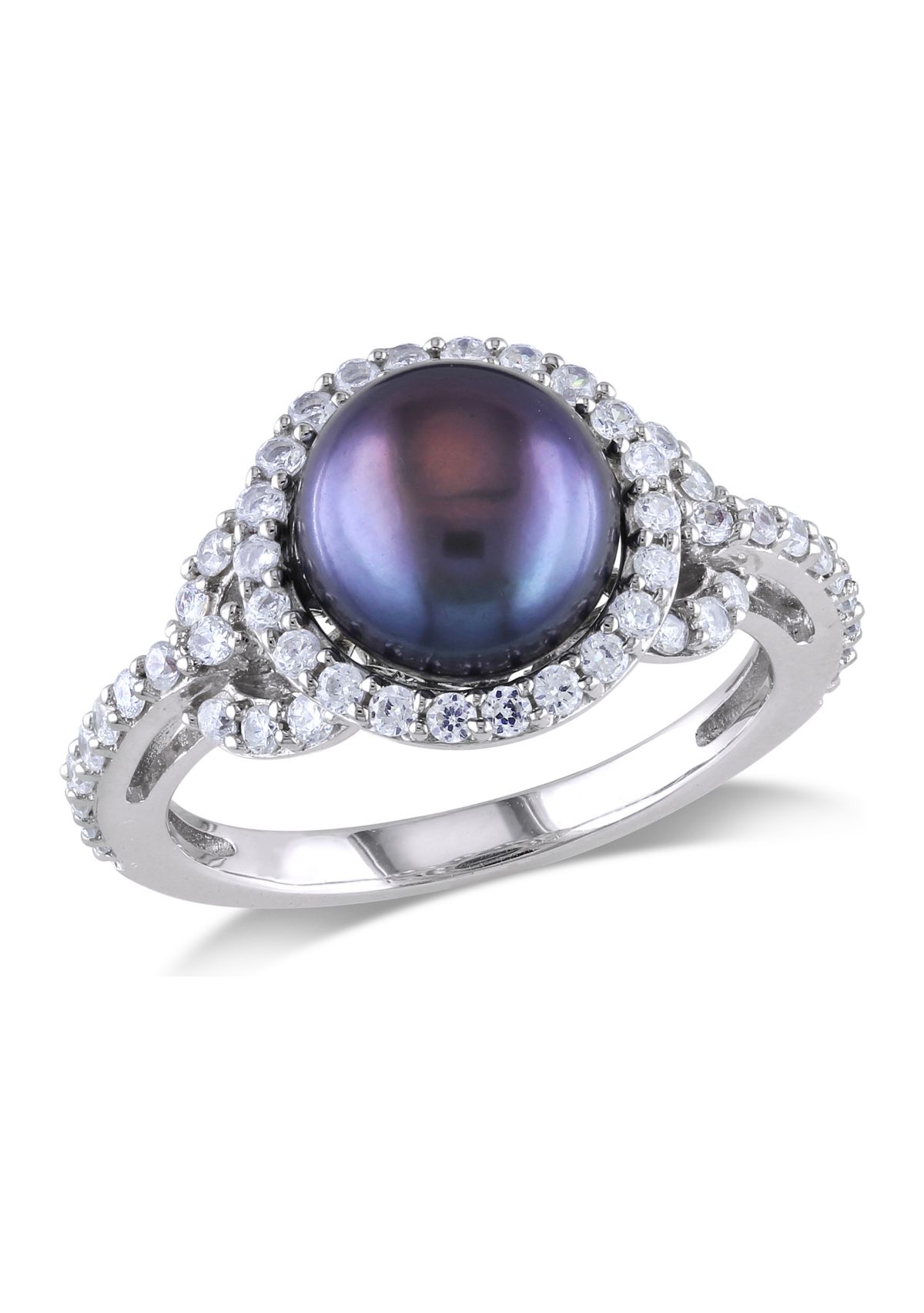 8.5-9 MM Black Cultured Freshwater Pearl and Cubic Zirconia Ring in Sterling Silver