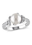 8-8.5 MM Cultured Freshwater Pearl and Diamond Twist Ring in Sterling Silver