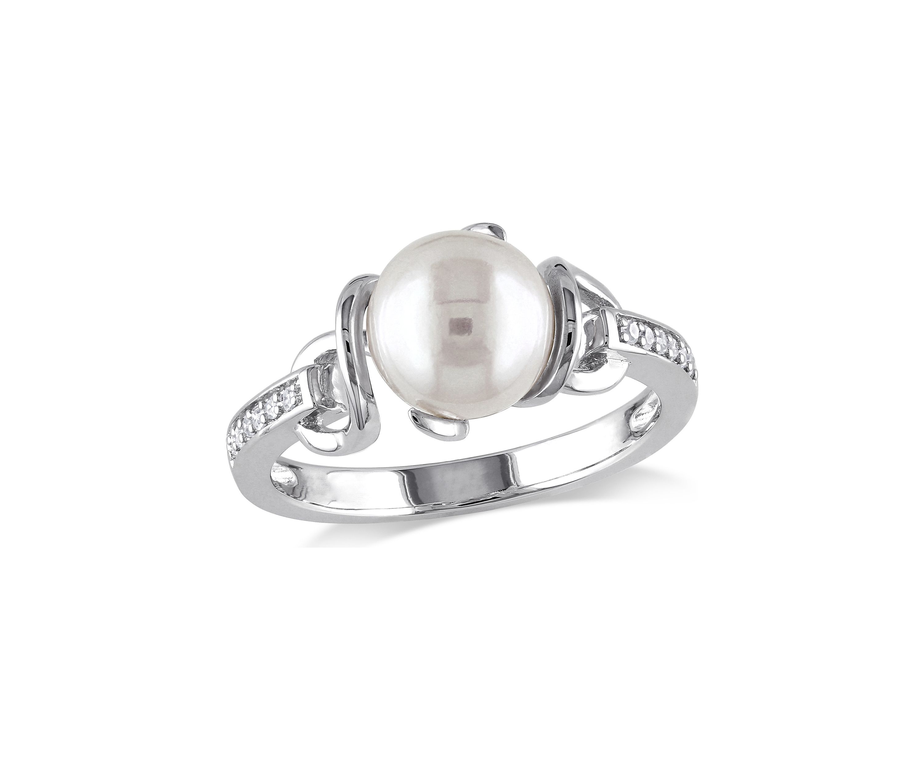 8-8.5 MM Cultured Freshwater Pearl and Diamond Twist Ring in Sterling Silver